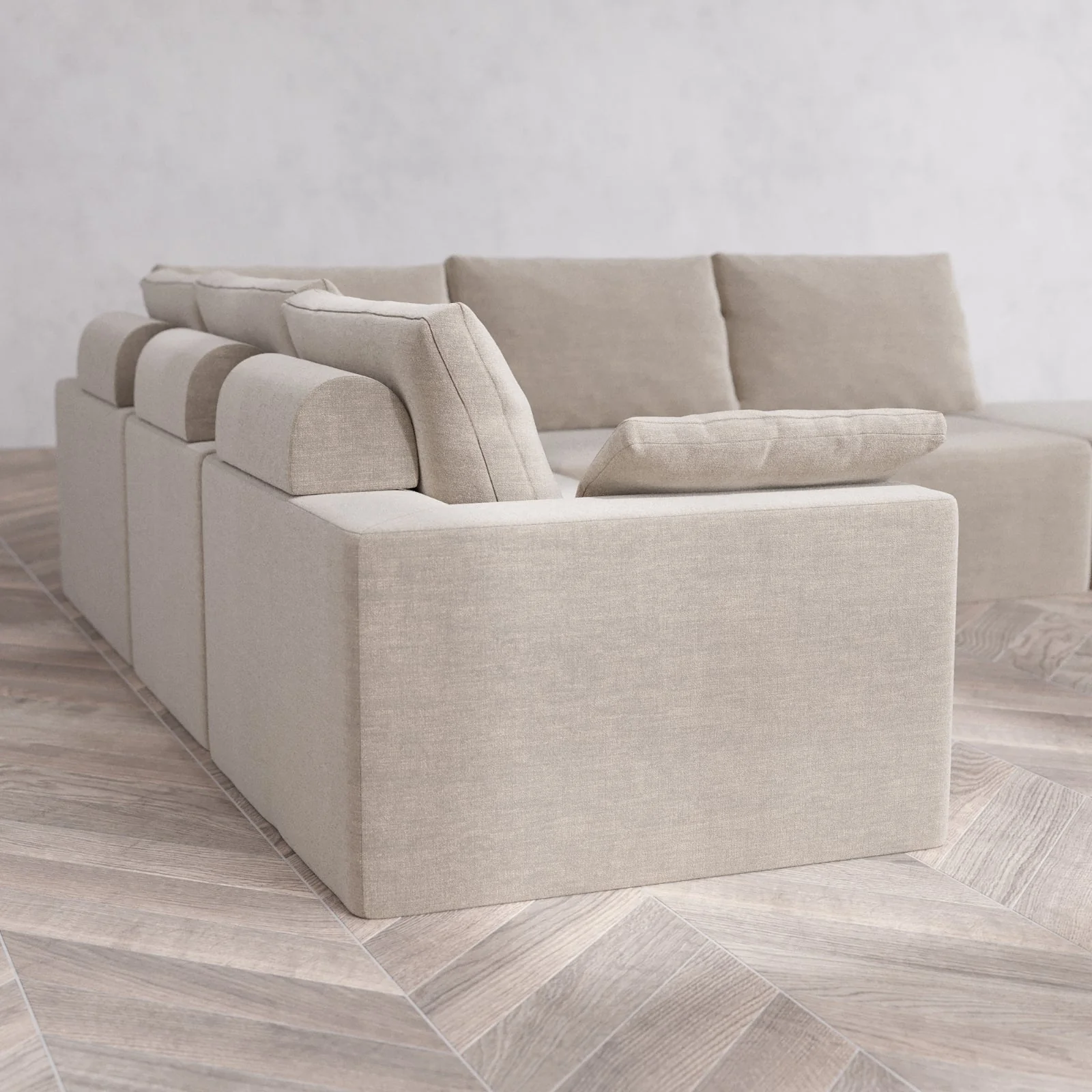Modular Washable 6-Seater Open End Corner Sectional Cloud + Bolster Sofa | Right-Facing Arm | Satin Velvet in Caraway - Image 6