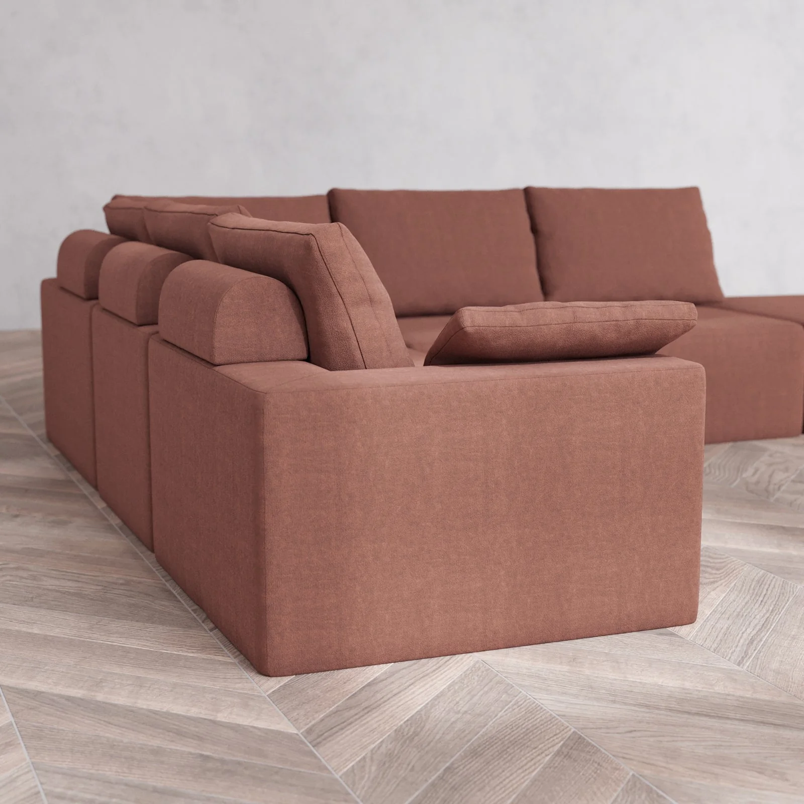 Modular Washable 6-Seater Open End Corner Sectional Cloud + Bolster Sofa | Right-Facing Arm | Heirloom Velvet in Sumac - Image 6