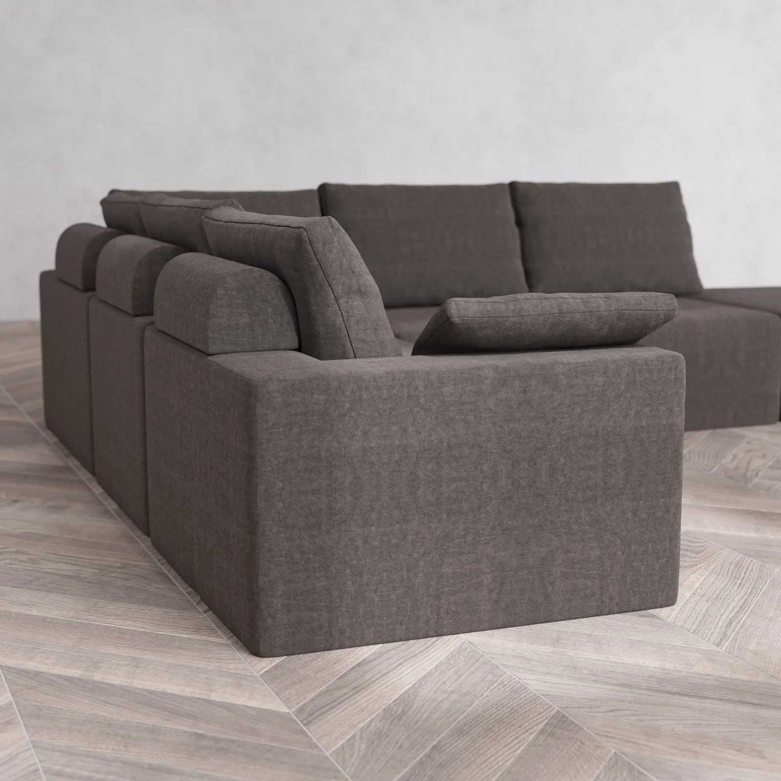 Modular Washable 6-Seater Open End Corner Sectional Cloud + Bolster Sofa | Right-Facing Arm | Heirloom Velvet in Truffle - Image 6