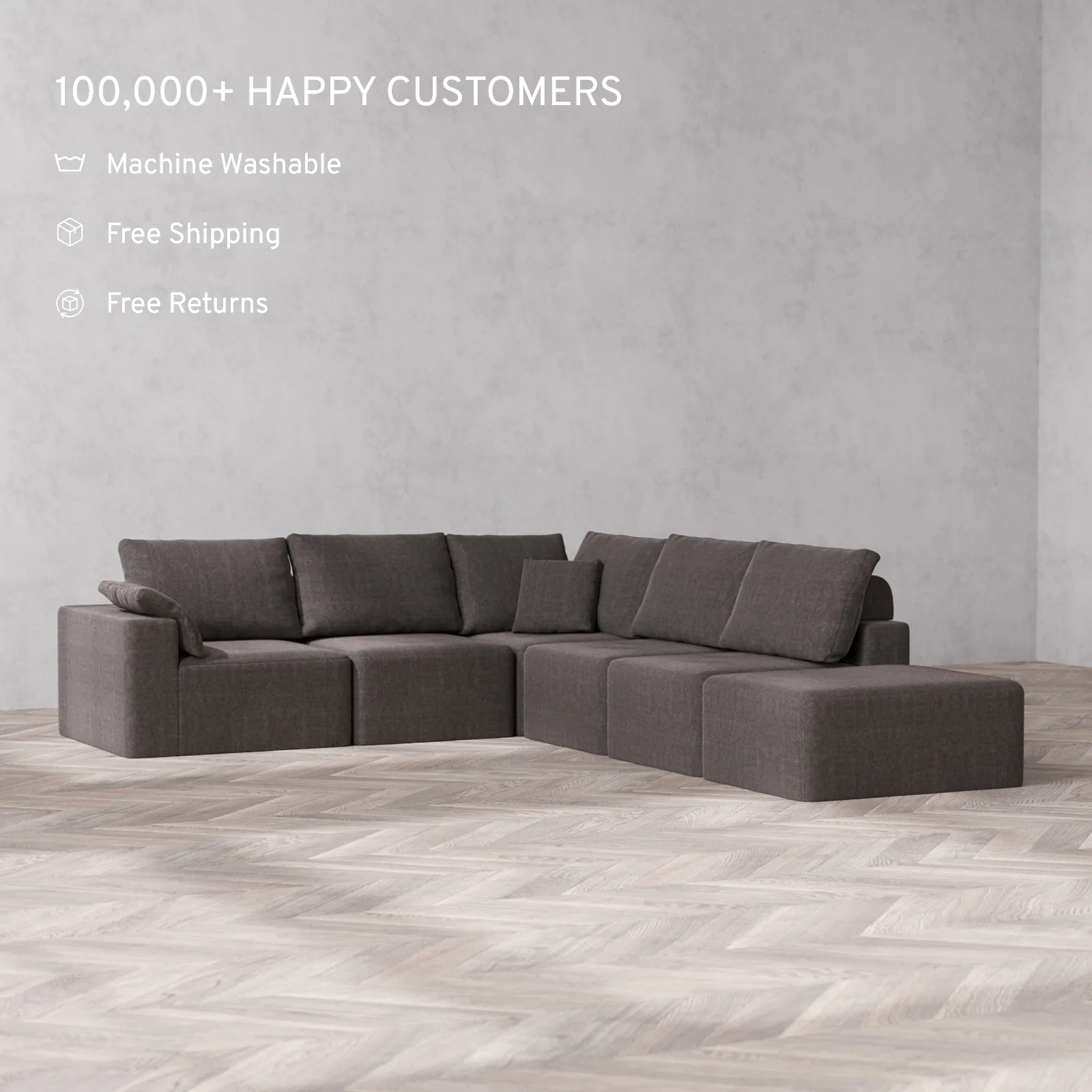 Modular Washable 6-Seater Open End Corner Sectional Cloud + Bolster Sofa | Left-Facing Arm | Heirloom Velvet in Truffle - Image 2