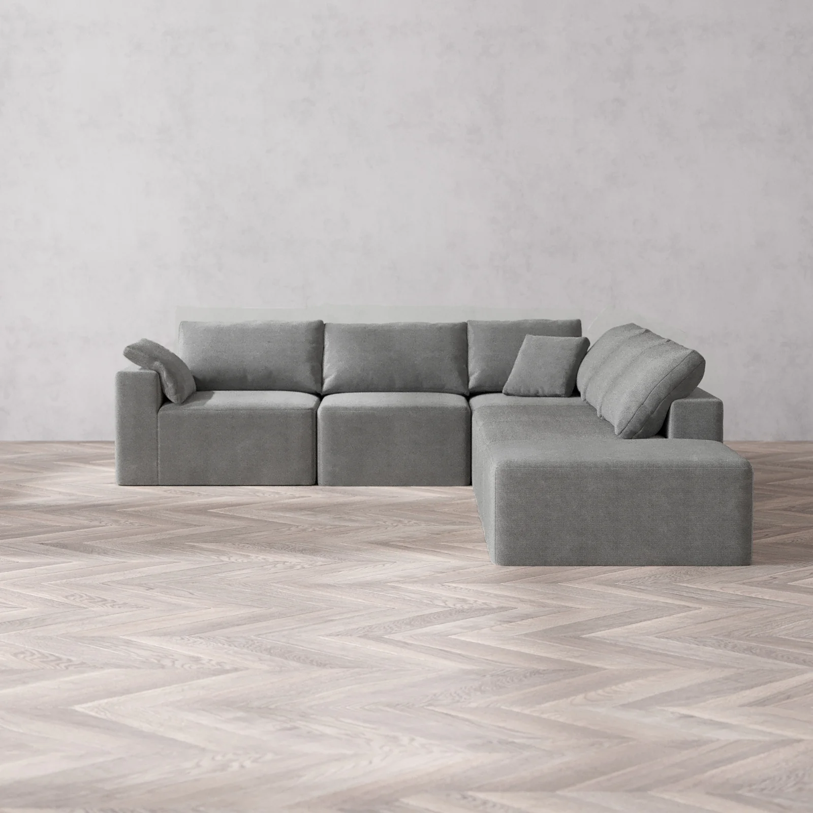Modular Washable 6-Seater Open End Corner Sectional Cloud Sofa | Left-Facing Arm | Lux Weave in Slate