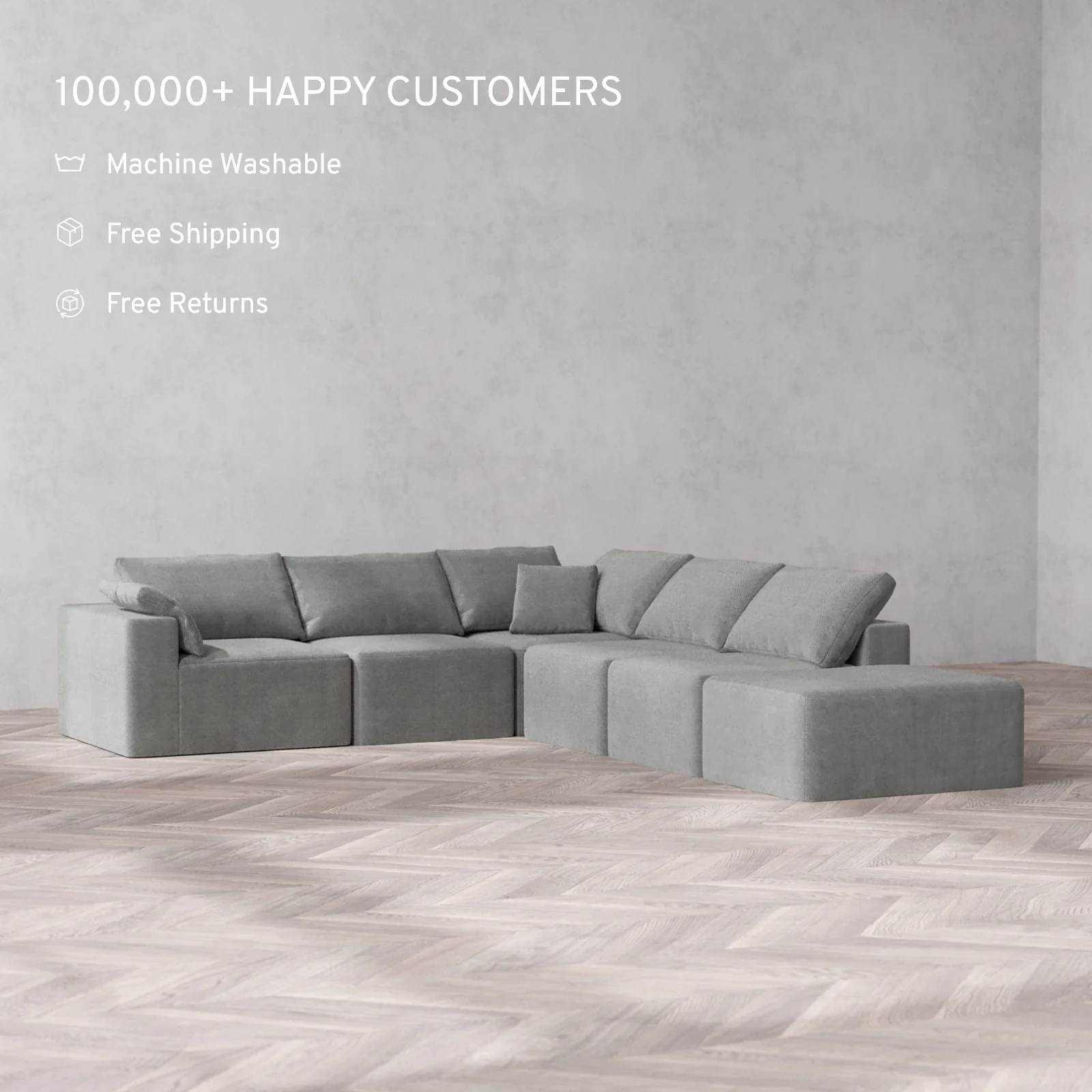 Modular Washable 6-Seater Open End Corner Sectional Cloud Sofa | Left-Facing Arm | Lux Weave in Slate - Image 2