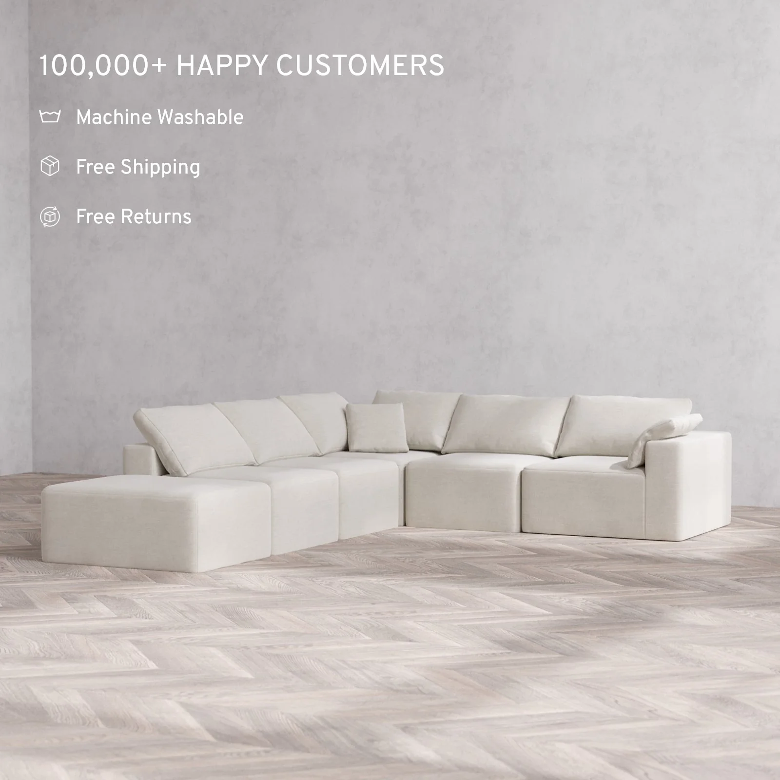 Modular Washable 6-Seater Open End Corner Sectional Cloud Sofa | Right-Facing Arm | Satin Velvet in Cashew - Image 2