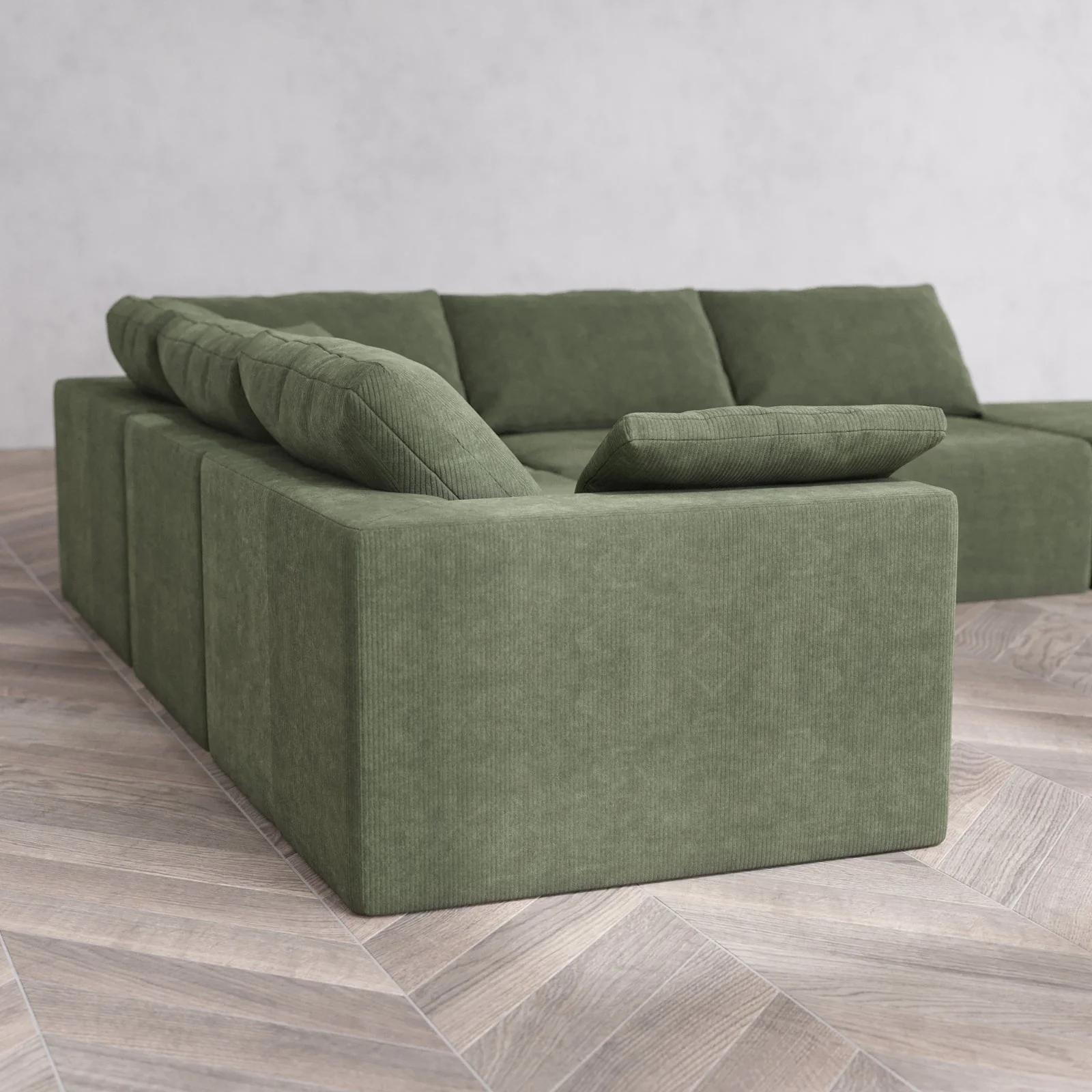 Modular Washable 6-Seater Open End Corner Sectional Cloud Sofa | Right-Facing Arm | Luxe Corduroy in Juniper - Image 6