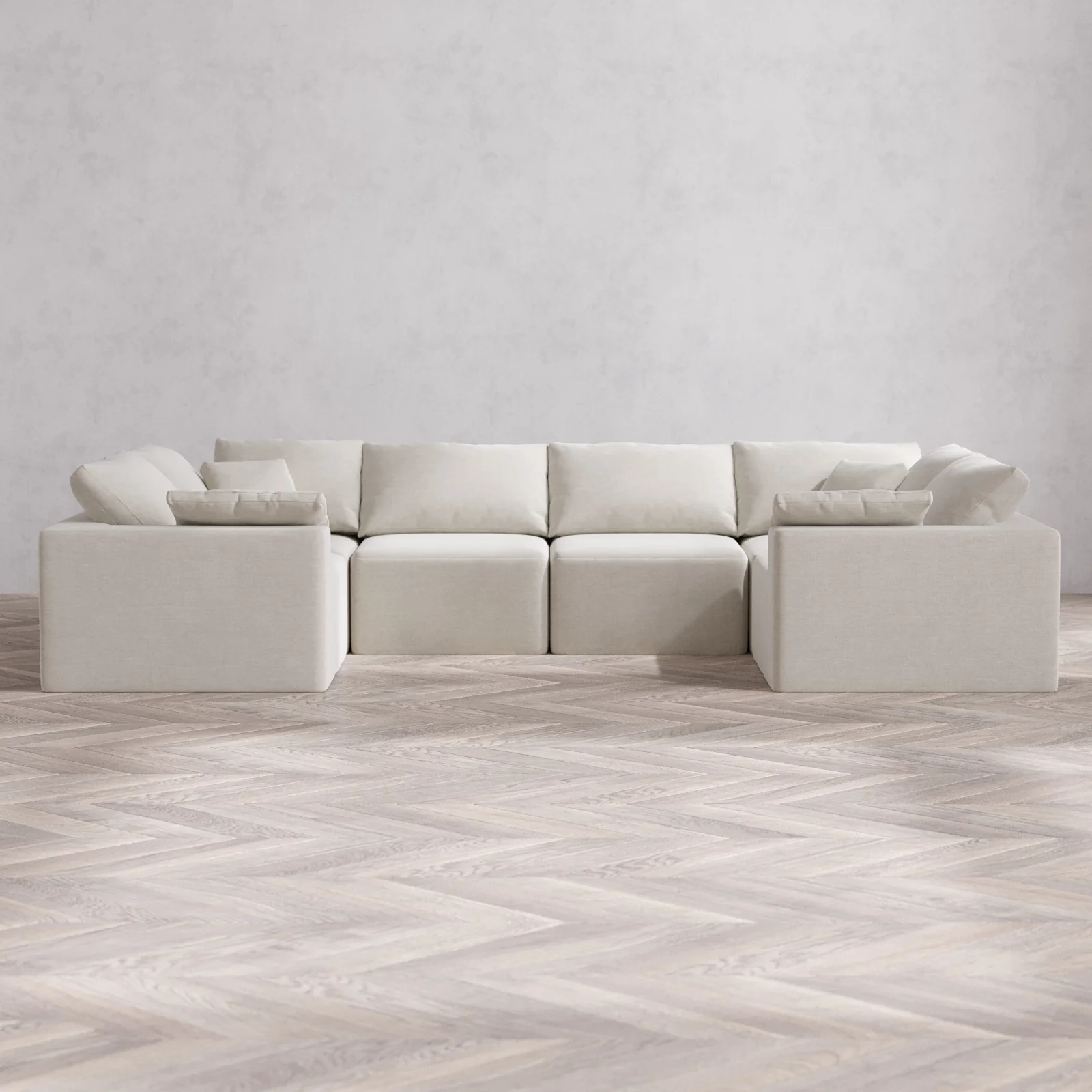 Modular Washable 6-Seater U Sectional Cloud Sofa | Satin Velvet in Cashew