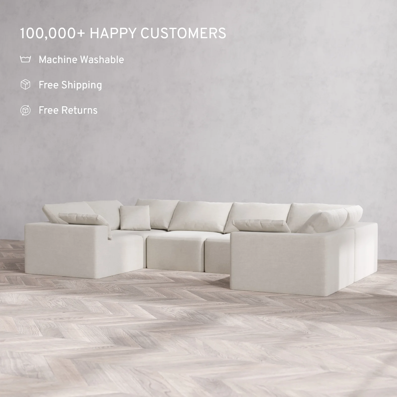 Modular Washable 6-Seater U Sectional Cloud Sofa | Satin Velvet in Cashew - Image 2