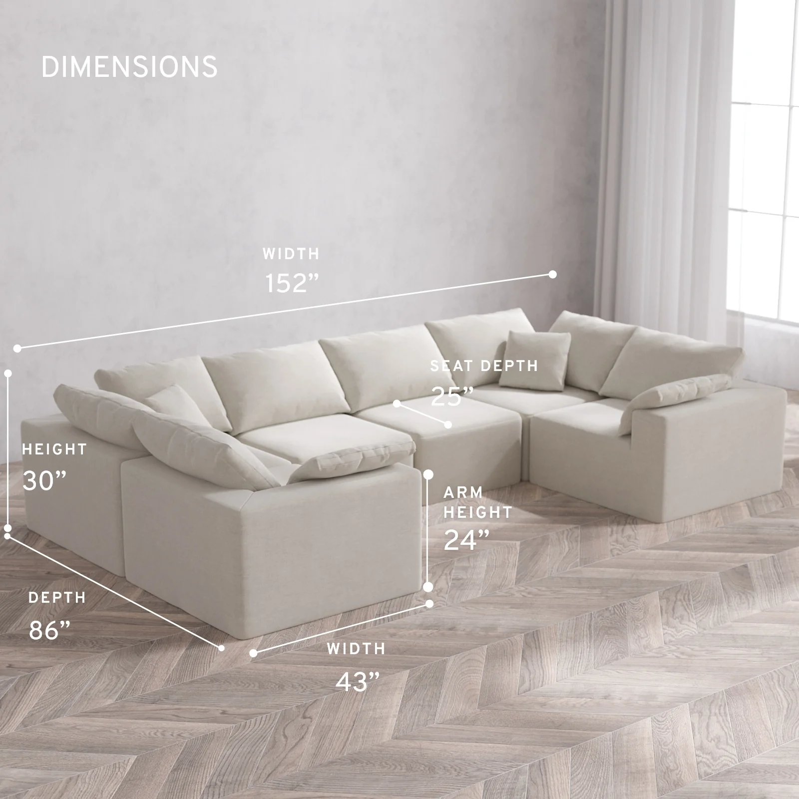 Modular Washable 6-Seater U Sectional Cloud Sofa | Satin Velvet in Cashew - Image 5