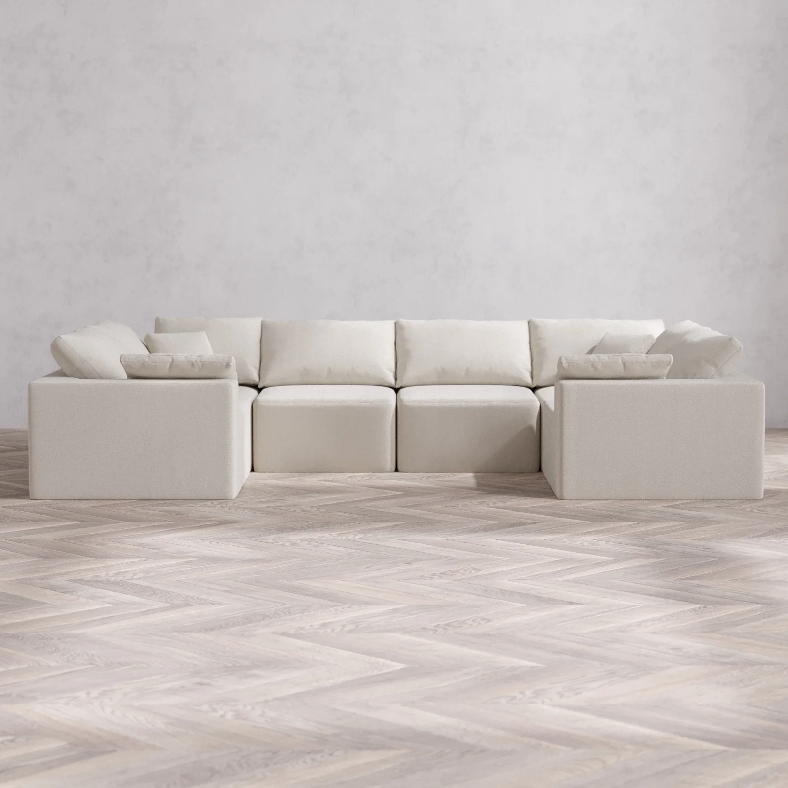 Modular Washable 6-Seater U Sectional Cloud Sofa | Lux Weave in Pearl