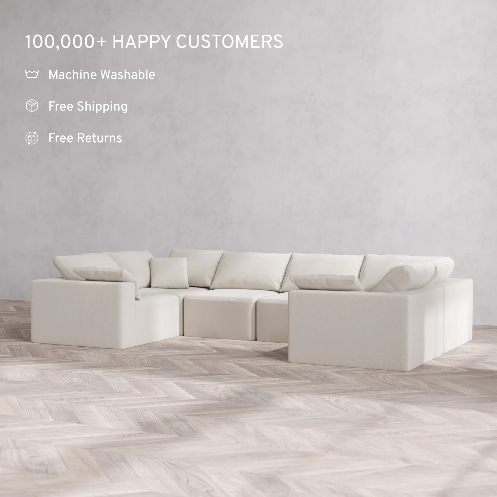 Modular Washable 6-Seater U Sectional Cloud Sofa | Lux Weave in Pearl - Image 2