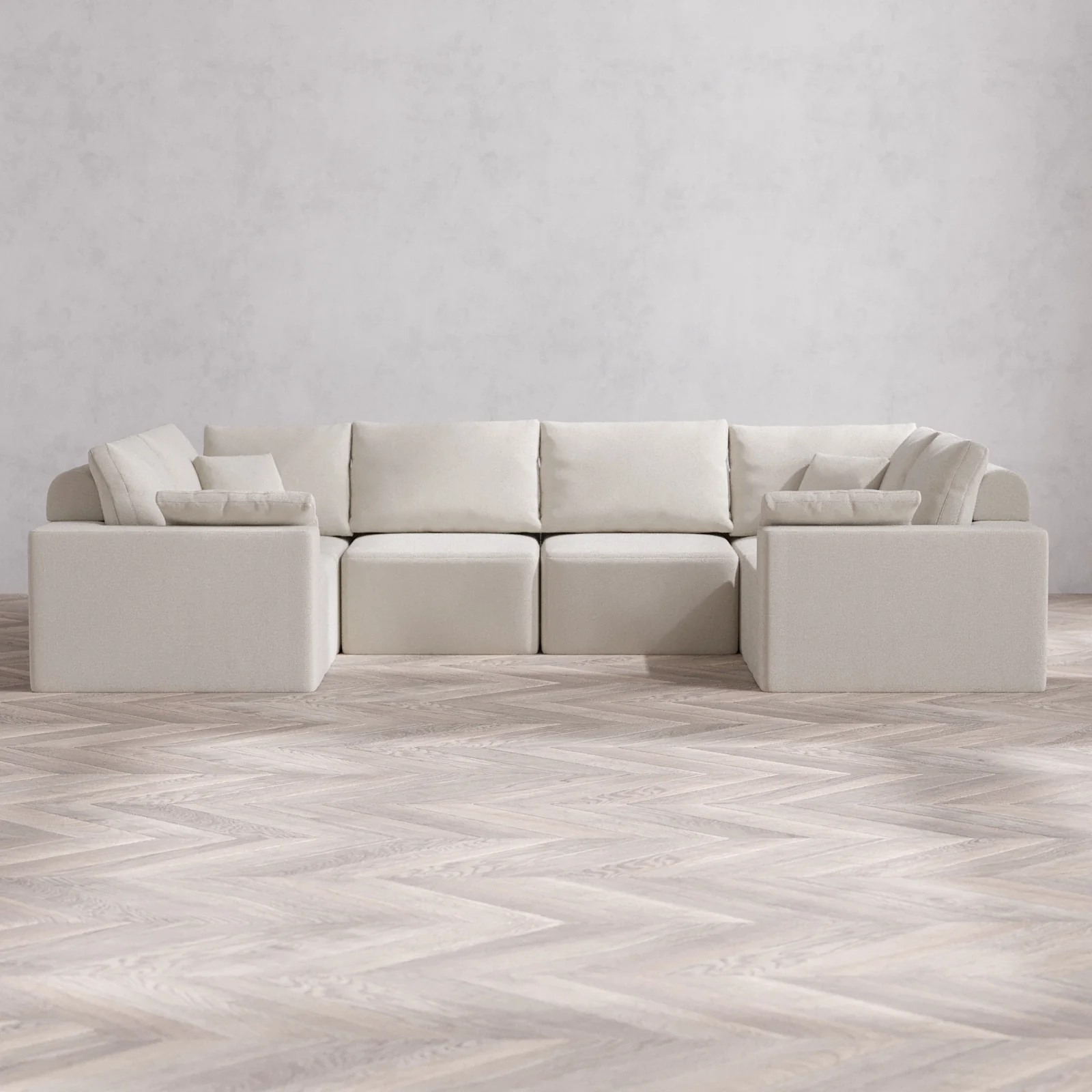 Modular Washable 6-Seater U Sectional Cloud + Bolster Sofa | Lux Weave in Pearl