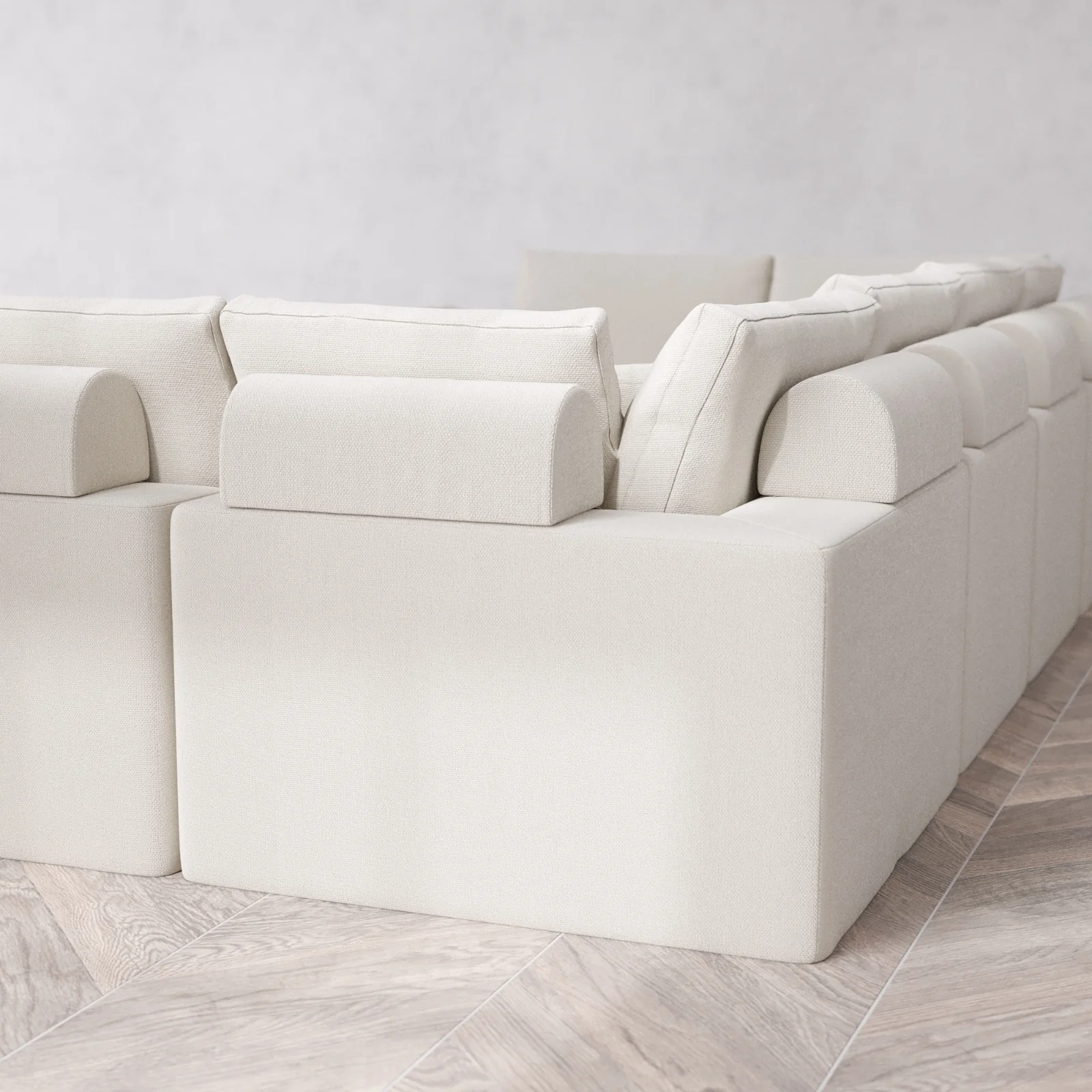 Modular Washable 6-Seater U Sectional Cloud + Bolster Sofa | Lux Weave in Pearl - Image 6