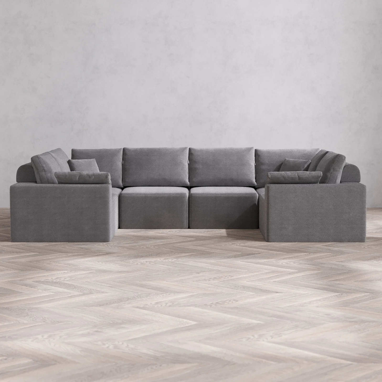 Modular Washable 6-Seater U Sectional Cloud + Bolster Sofa | Lux Weave in Slate