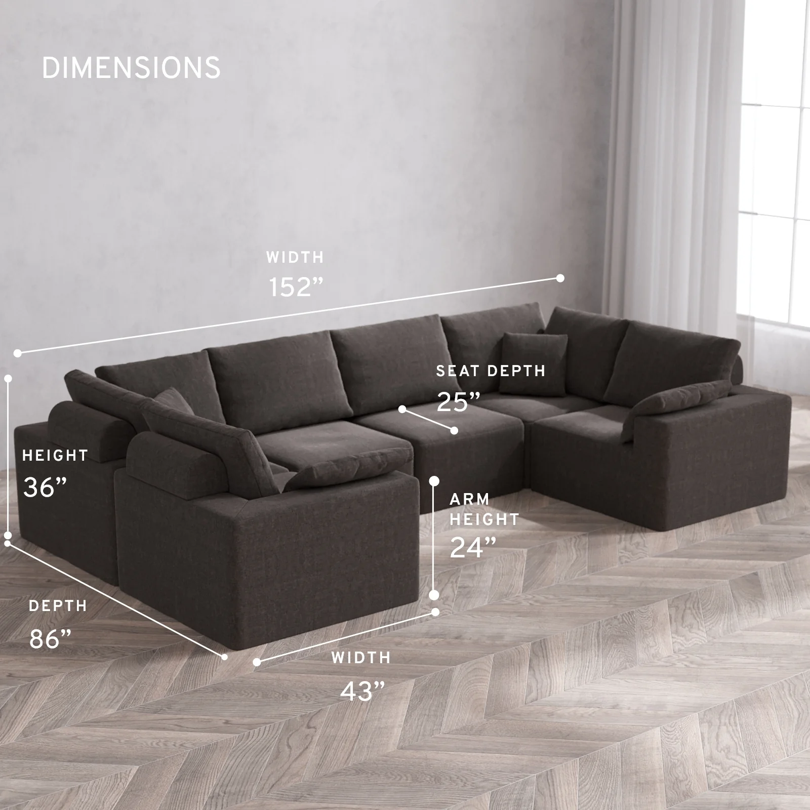 Modular Washable 6-Seater U Sectional Cloud + Bolster Sofa | Heirloom Velvet in Truffle - Image 5