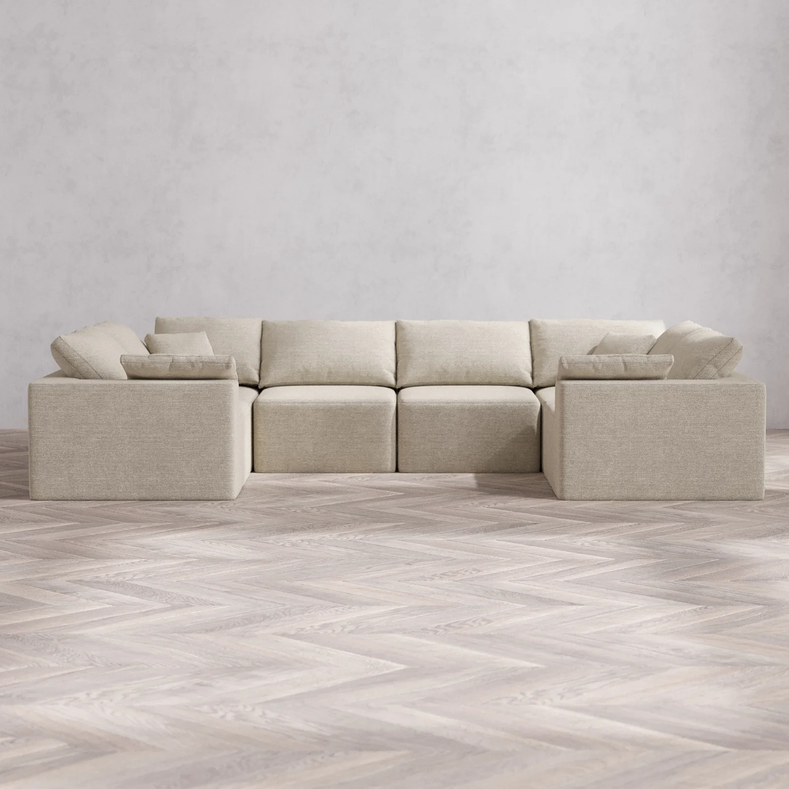 Modular Washable 6-Seater U Sectional Cloud Sofa | Plush Twill in Sandstone