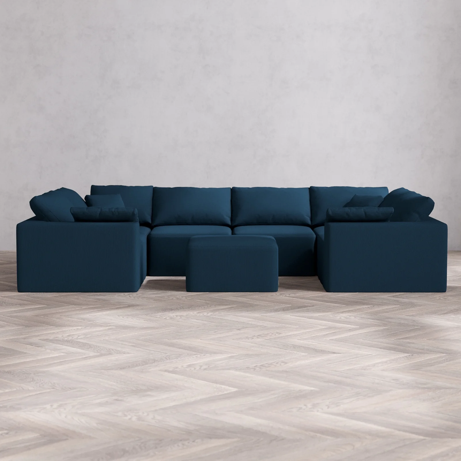 Modular Washable 6-Seater U Sectional + Ottoman Cloud Sofa | Arden Weave in Lazuli