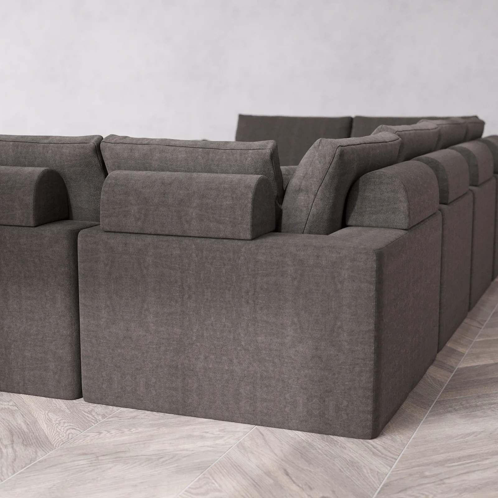 Modular Washable 6-Seater U Sectional + Ottoman Cloud + Bolster Sofa | Heirloom Velvet in Truffle - Image 6