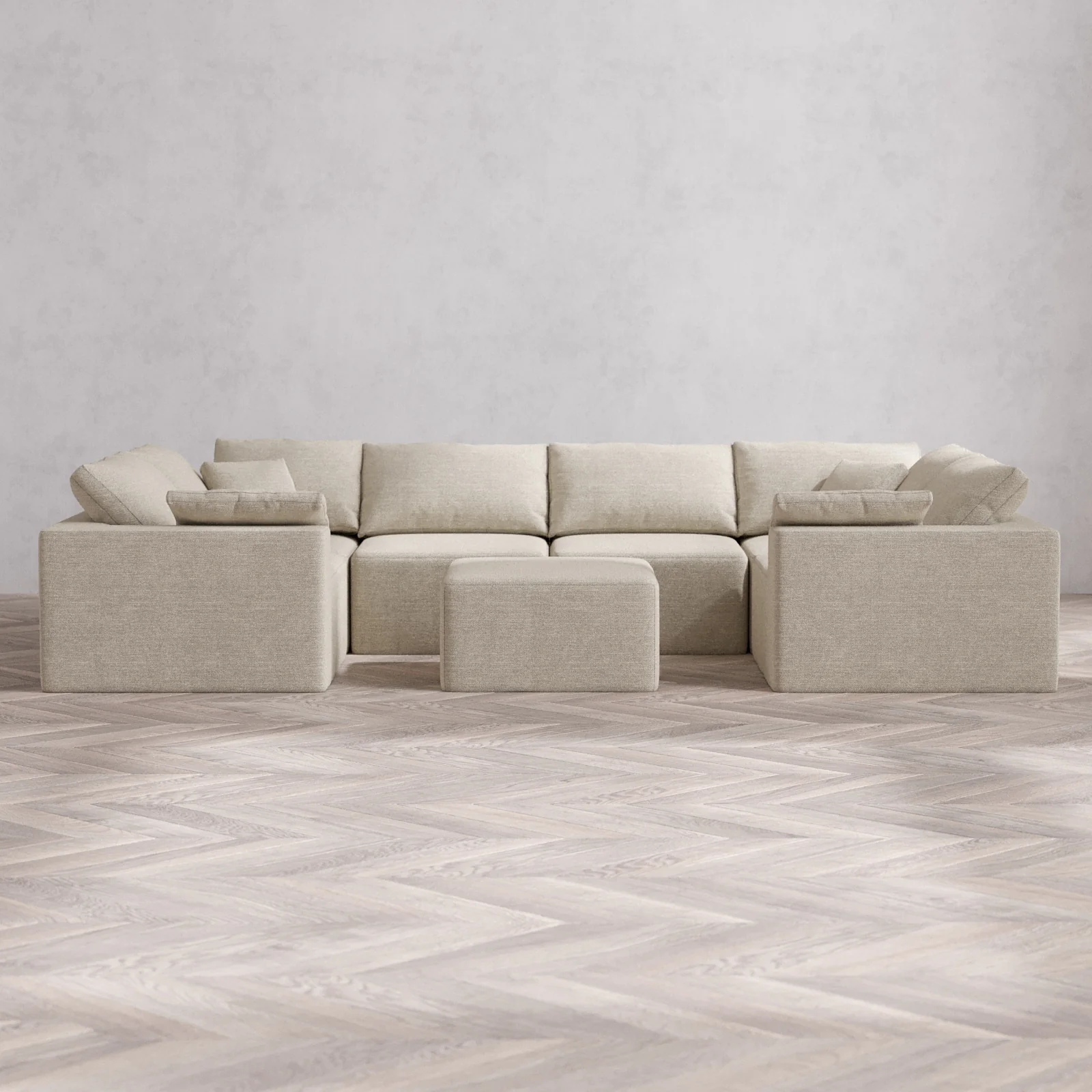 Modular Washable 6-Seater U Sectional + Ottoman Cloud Sofa | Plush Twill in Sandstone