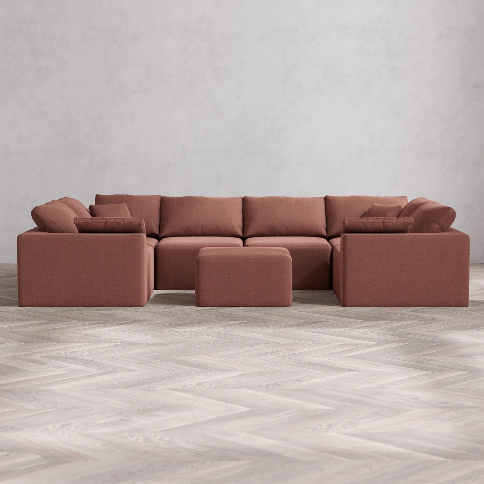 Modular Washable 6-Seater U Sectional + Ottoman Cloud Sofa | Heirloom Velvet in Sumac