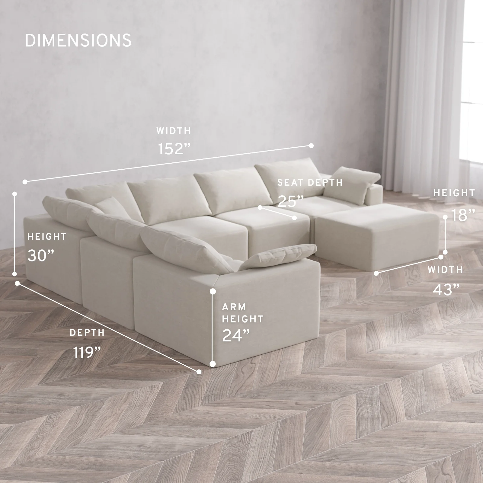 Modular Washable 7-Seater Corner Chaise Sectional Cloud Sofa | Satin Velvet in Cashew - Image 5