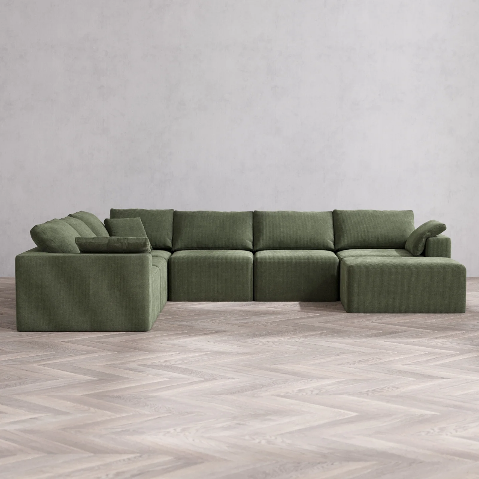 Modular Washable 7-Seater Corner Chaise Sectional Cloud Sofa | Luxe Corduroy in Juniper