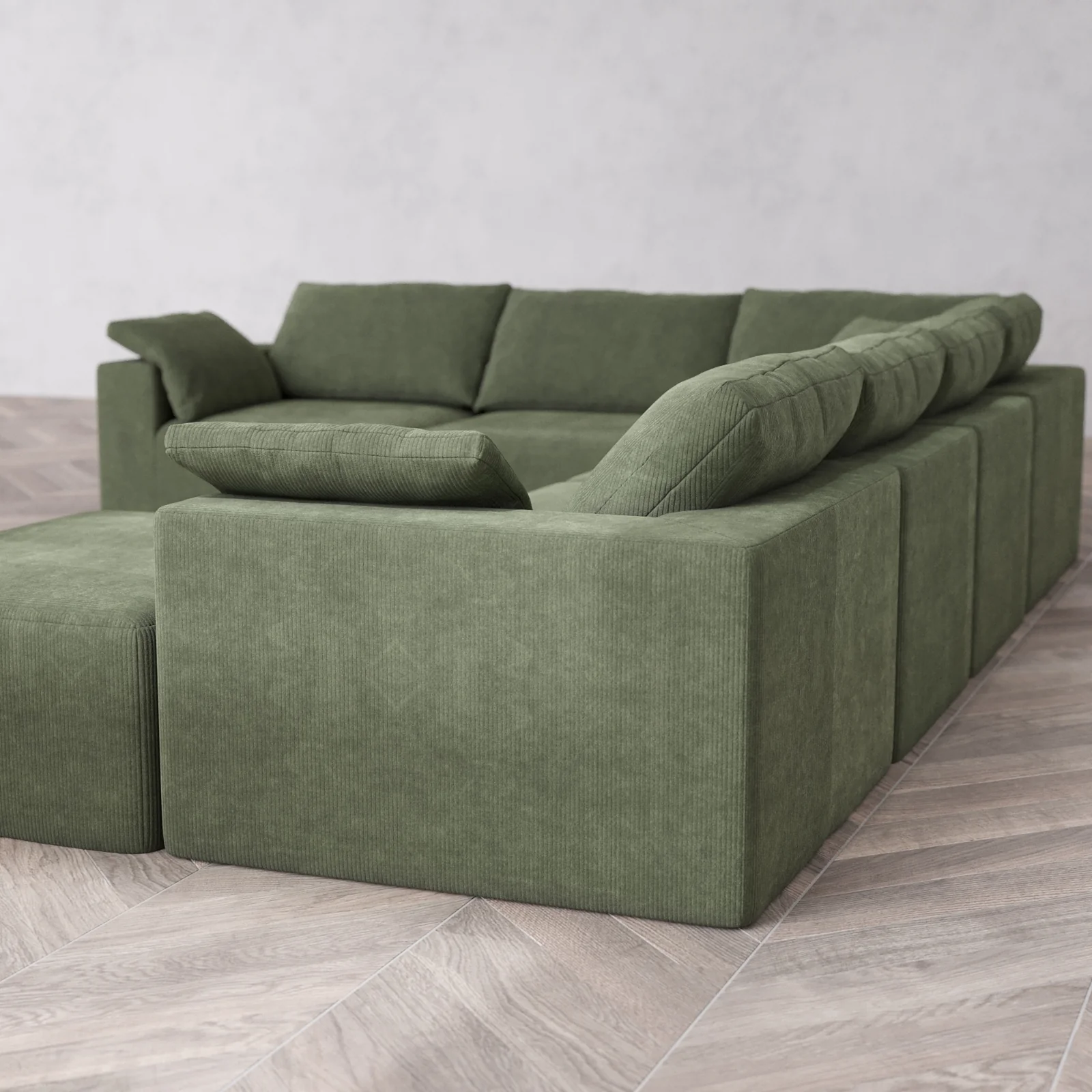 Modular Washable 7-Seater Corner Chaise Sectional Cloud Sofa | Luxe Corduroy in Juniper - Image 6