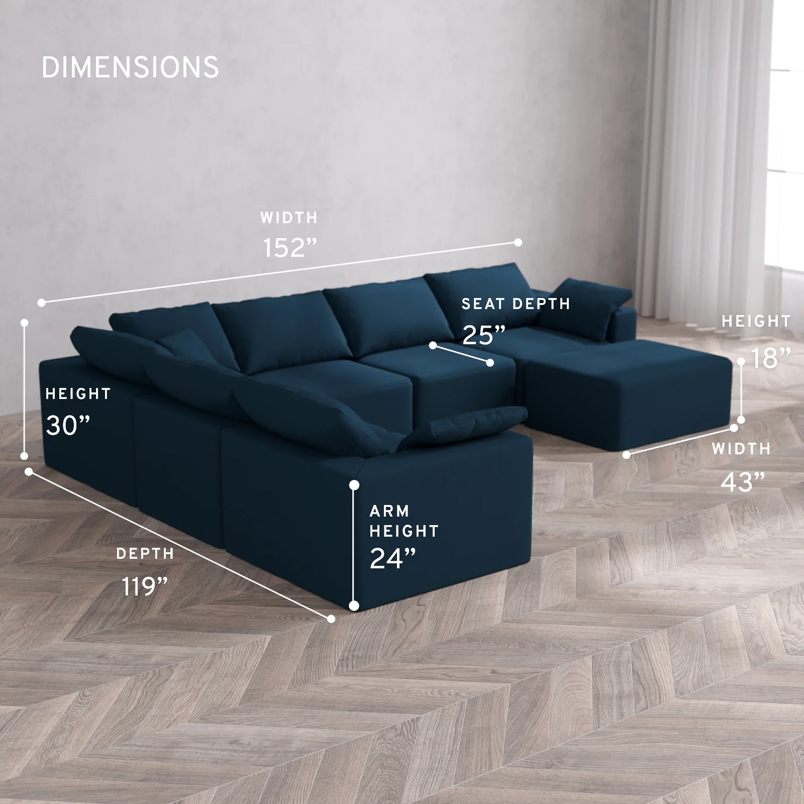 Modular Washable 7-Seater Corner Chaise Sectional Cloud Sofa | Arden Weave in Lazuli - Image 5