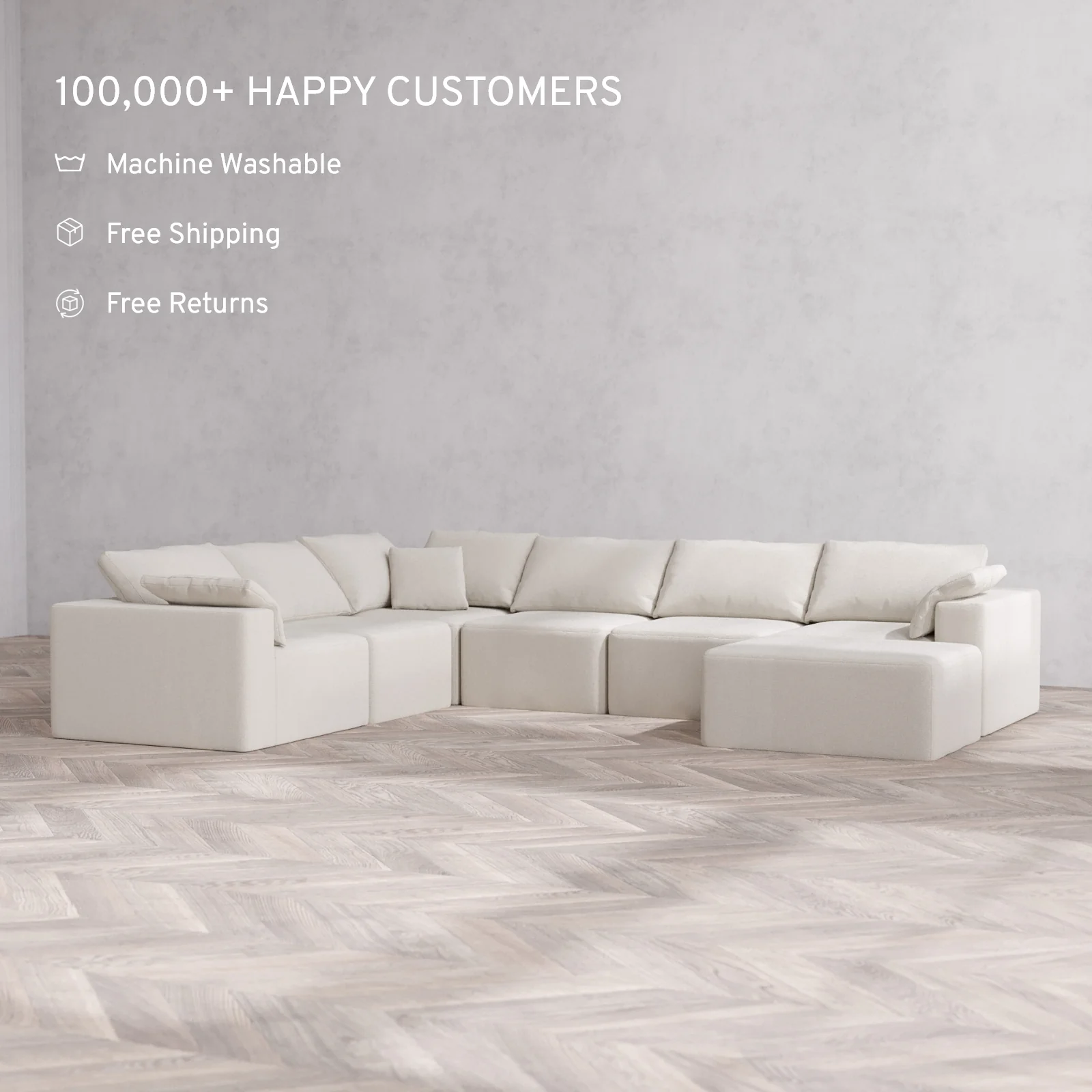 Modular Washable 7-Seater Corner Chaise Sectional Cloud Sofa | Lux Weave in Pearl - Image 2