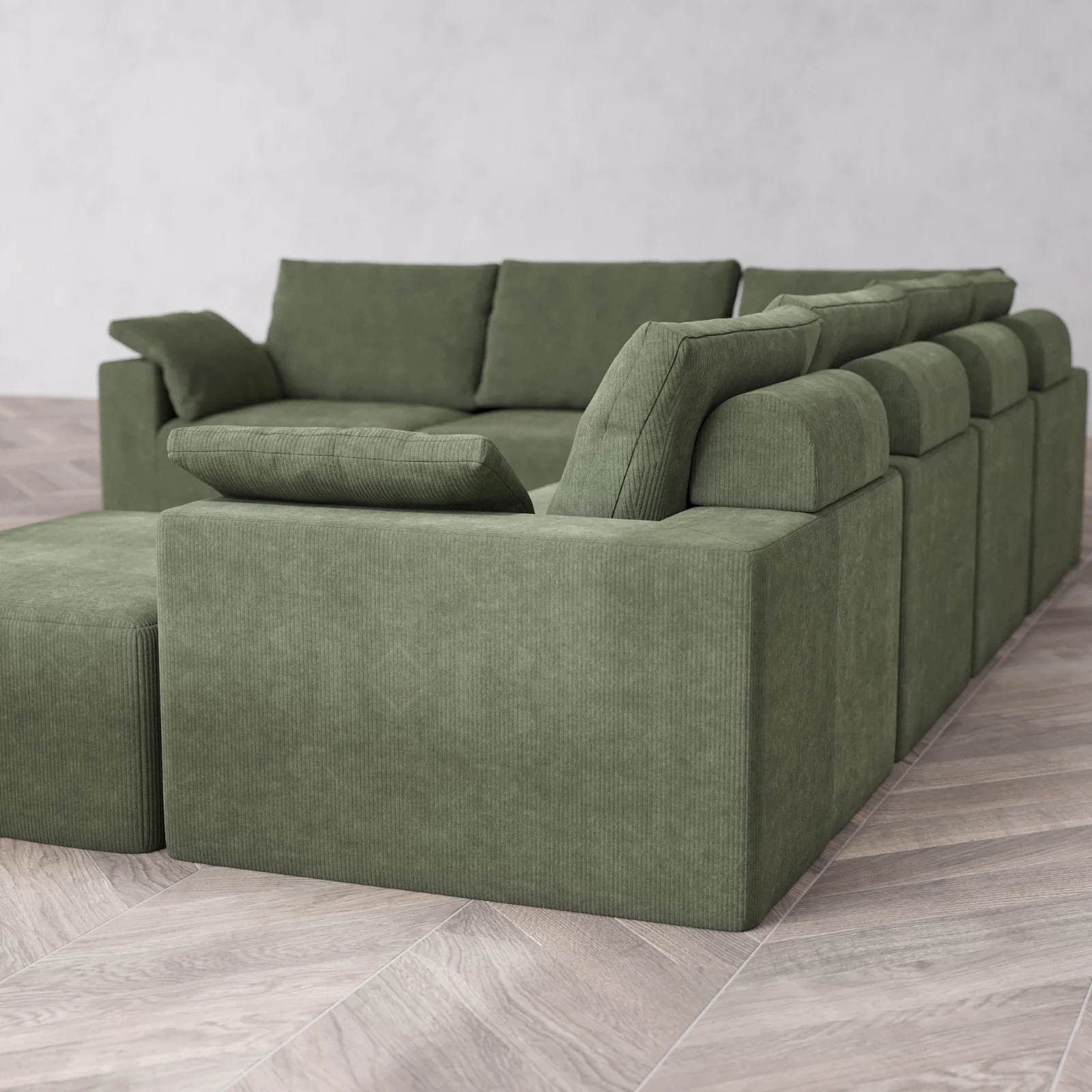 Modular Washable 7-Seater Corner Chaise Sectional Cloud + Bolster Sofa | Luxe Corduroy in Juniper - Image 6