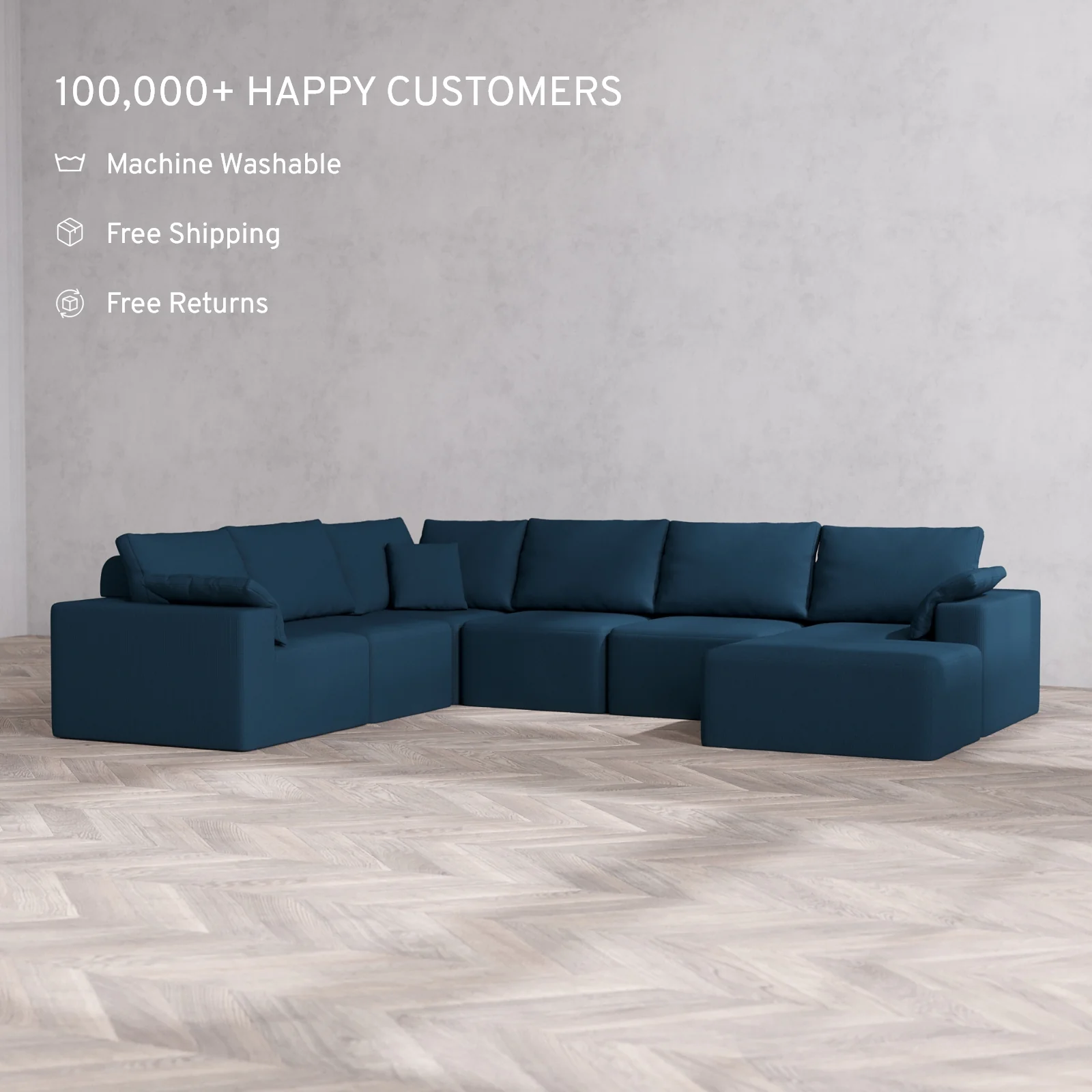 Modular Washable 7-Seater Corner Chaise Sectional Cloud + Bolster Sofa | Arden Weave in Lazuli - Image 2