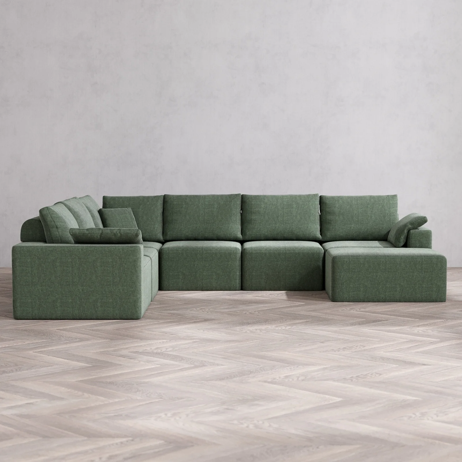 Modular Washable 7-Seater Corner Chaise Sectional Cloud + Bolster Sofa | Heirloom Velvet in Sage