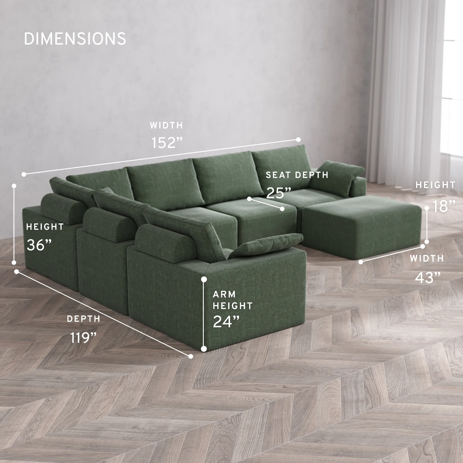 Modular Washable 7-Seater Corner Chaise Sectional Cloud + Bolster Sofa | Heirloom Velvet in Sage - Image 5