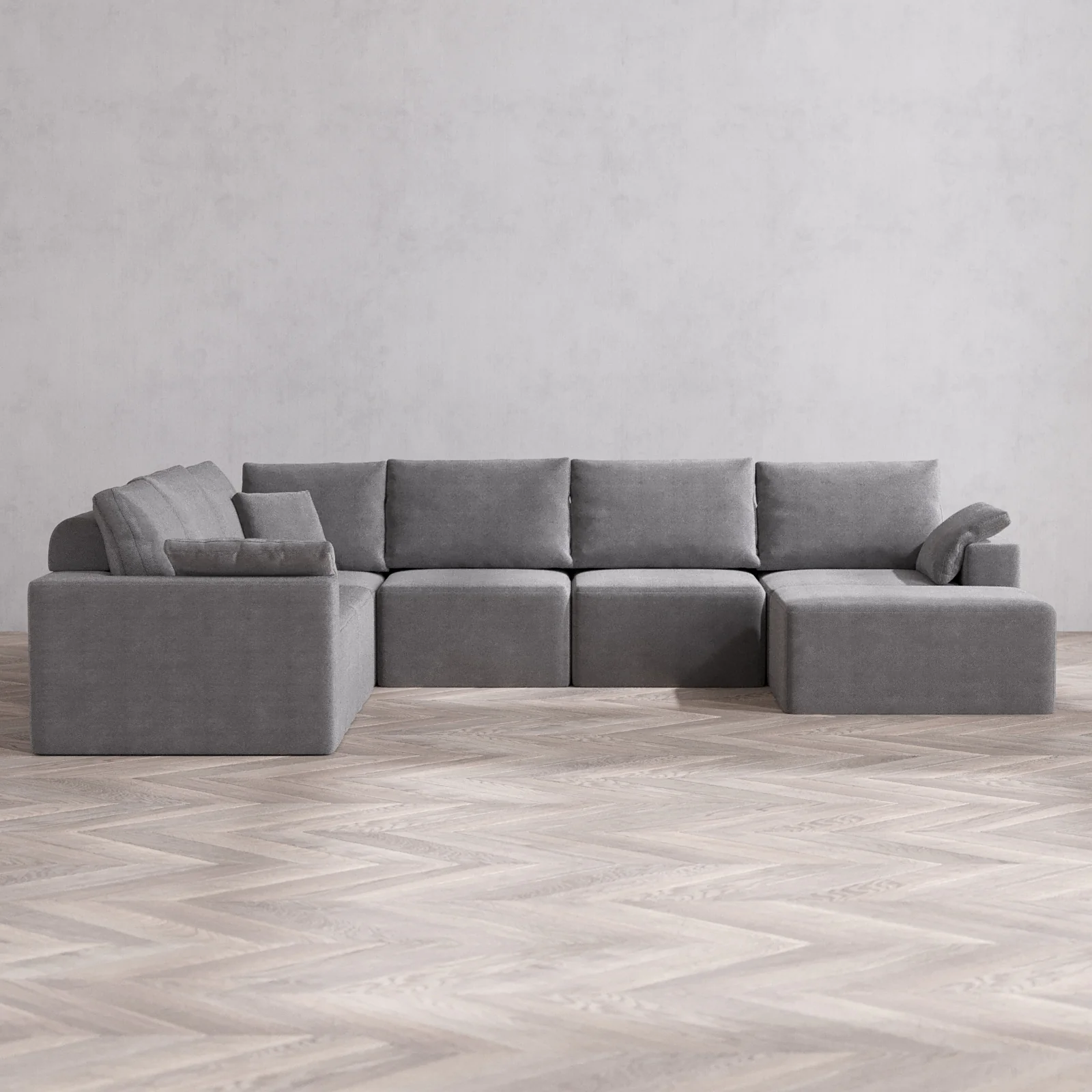 Modular Washable 7-Seater Corner Chaise Sectional Cloud + Bolster Sofa | Lux Weave in Slate