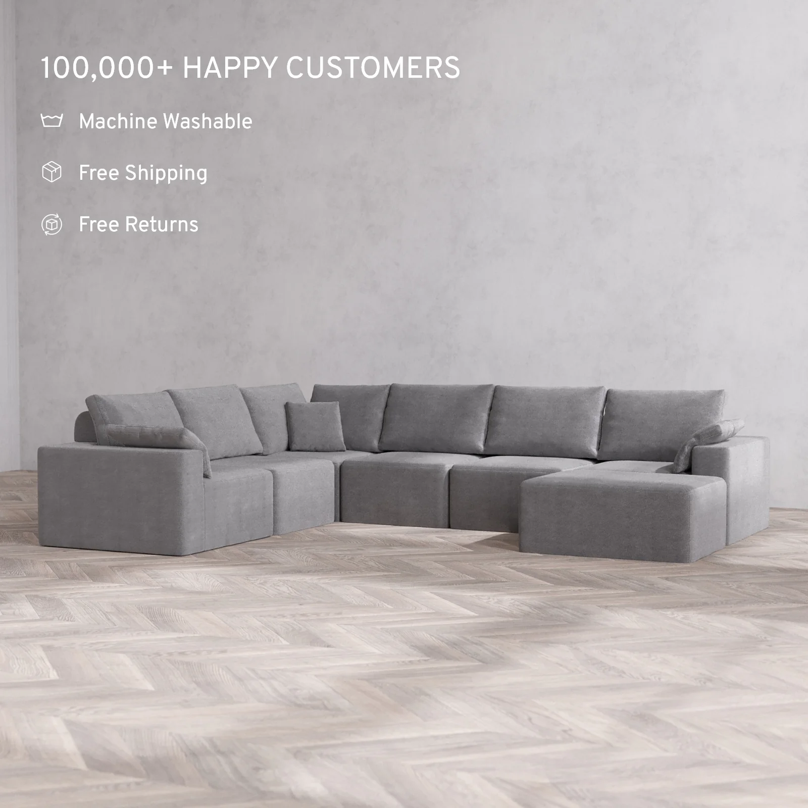 Modular Washable 7-Seater Corner Chaise Sectional Cloud + Bolster Sofa | Lux Weave in Slate - Image 2