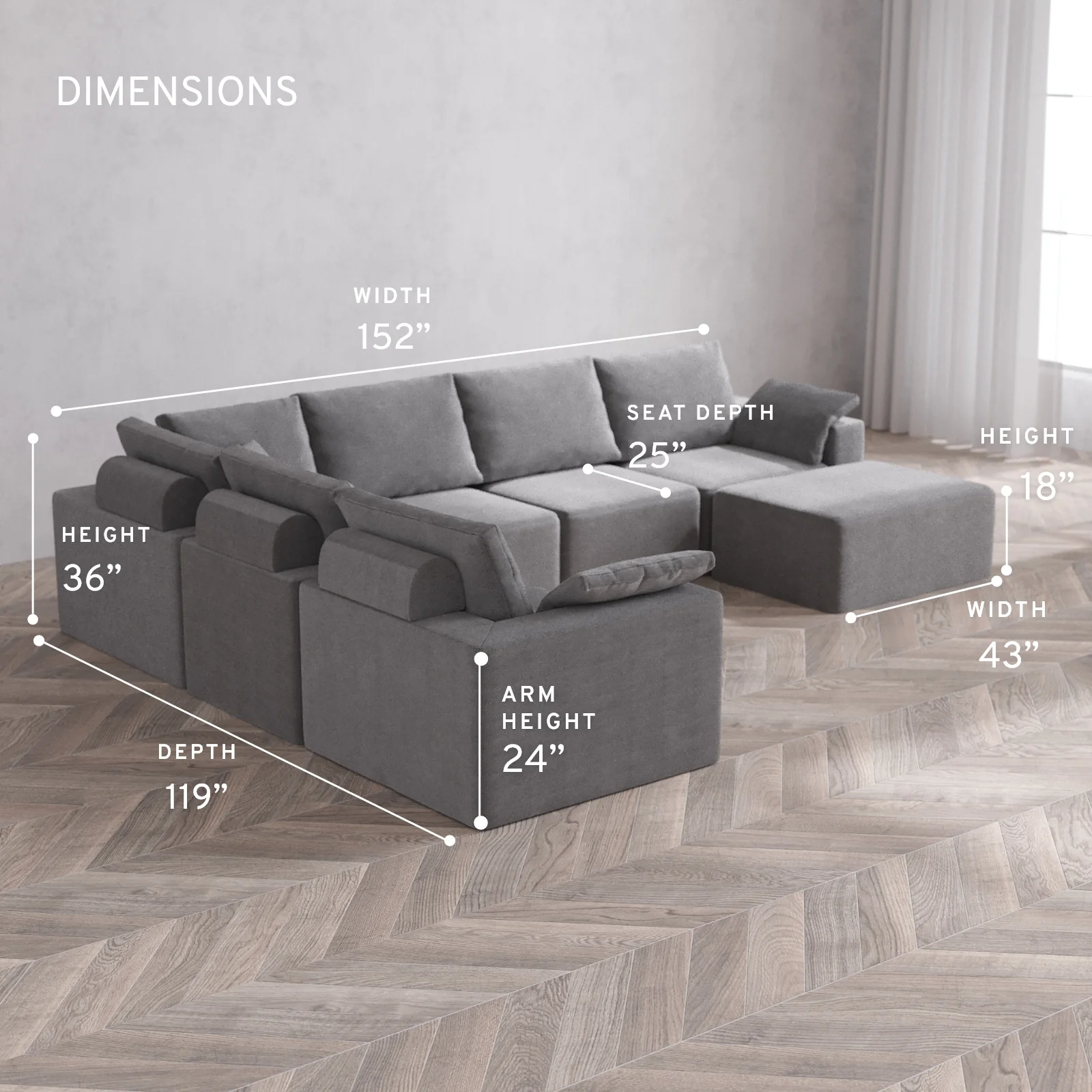 Modular Washable 7-Seater Corner Chaise Sectional Cloud + Bolster Sofa | Lux Weave in Slate - Image 5
