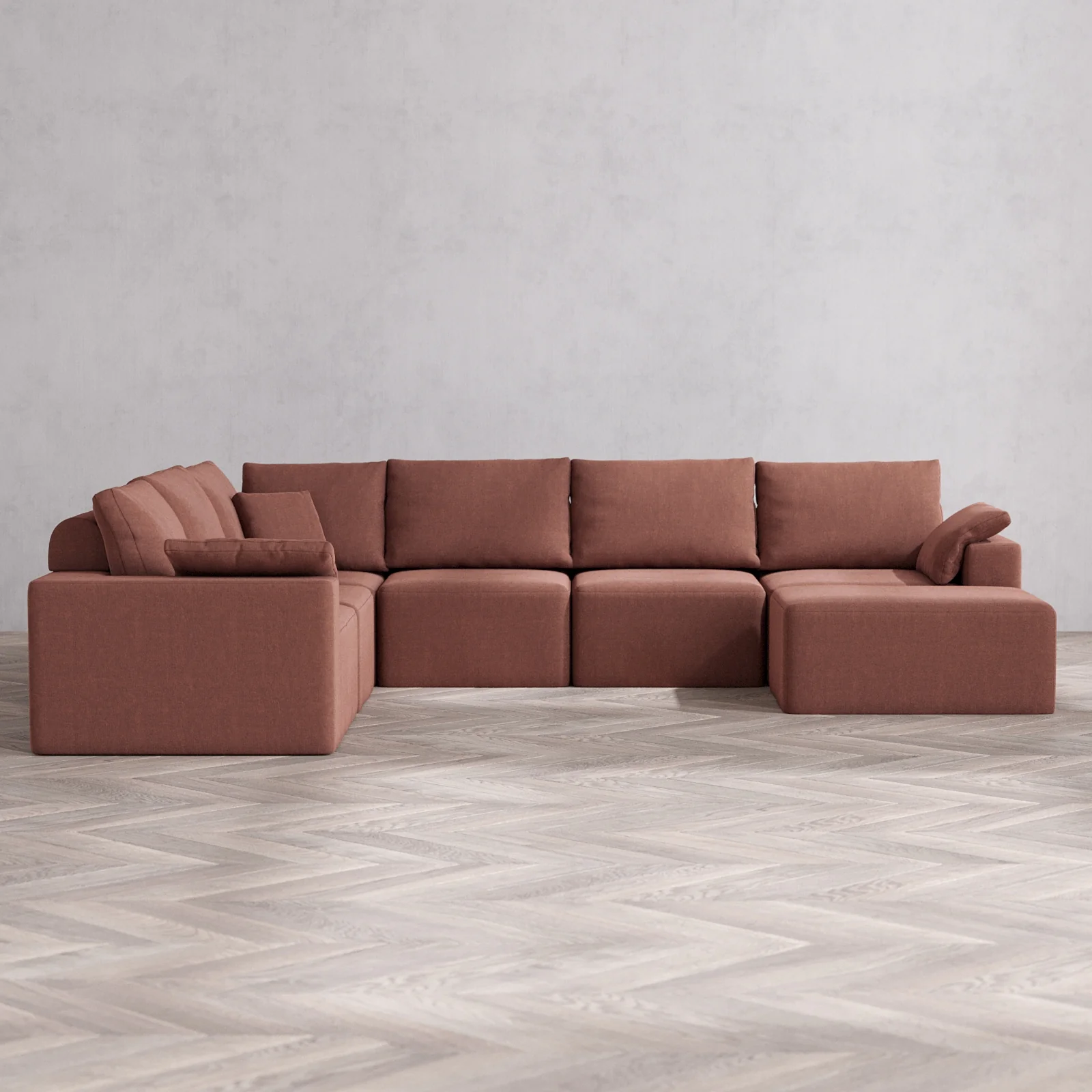 Modular Washable 7-Seater Corner Chaise Sectional Cloud + Bolster Sofa | Heirloom Velvet in Sumac