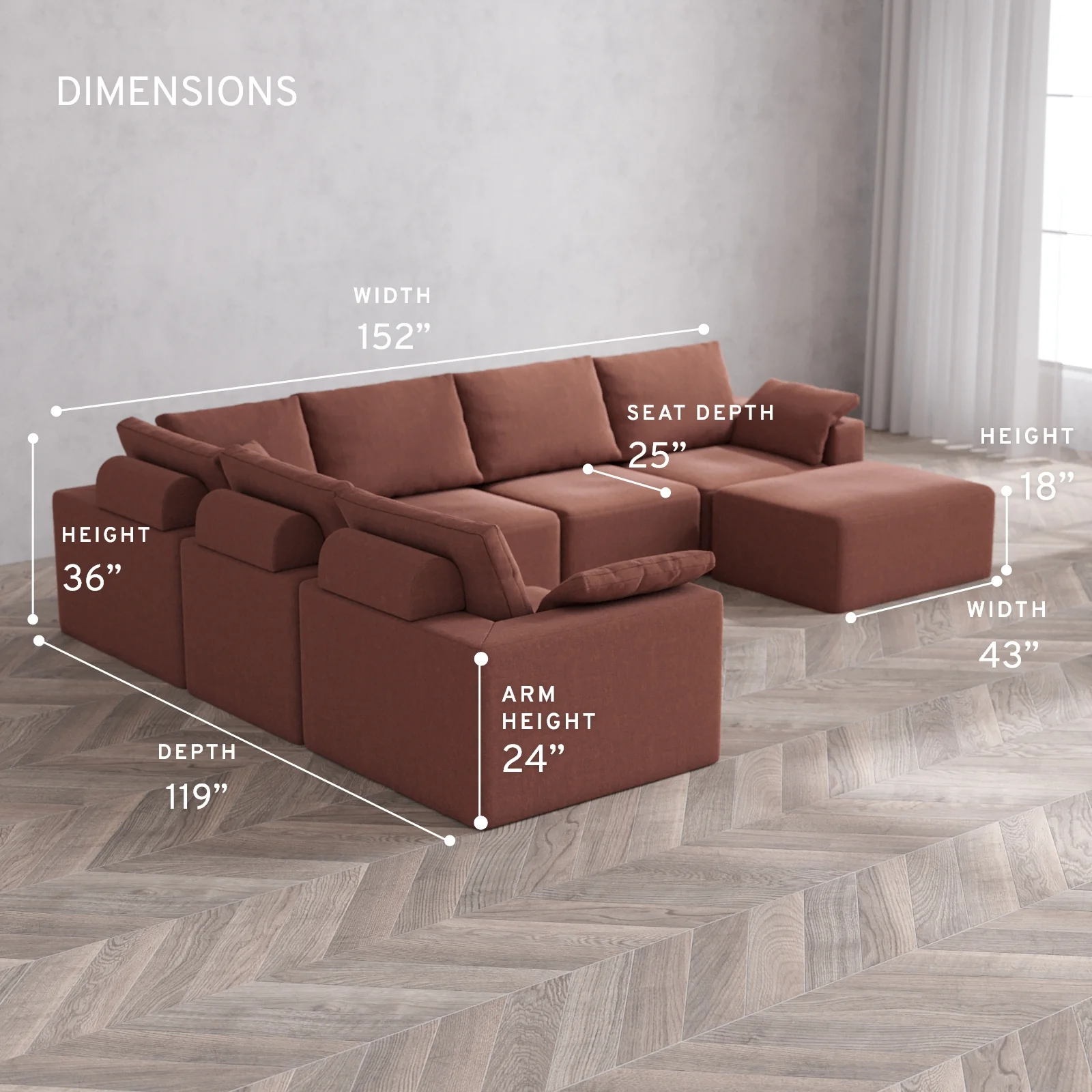 Modular Washable 7-Seater Corner Chaise Sectional Cloud + Bolster Sofa | Heirloom Velvet in Sumac - Image 5
