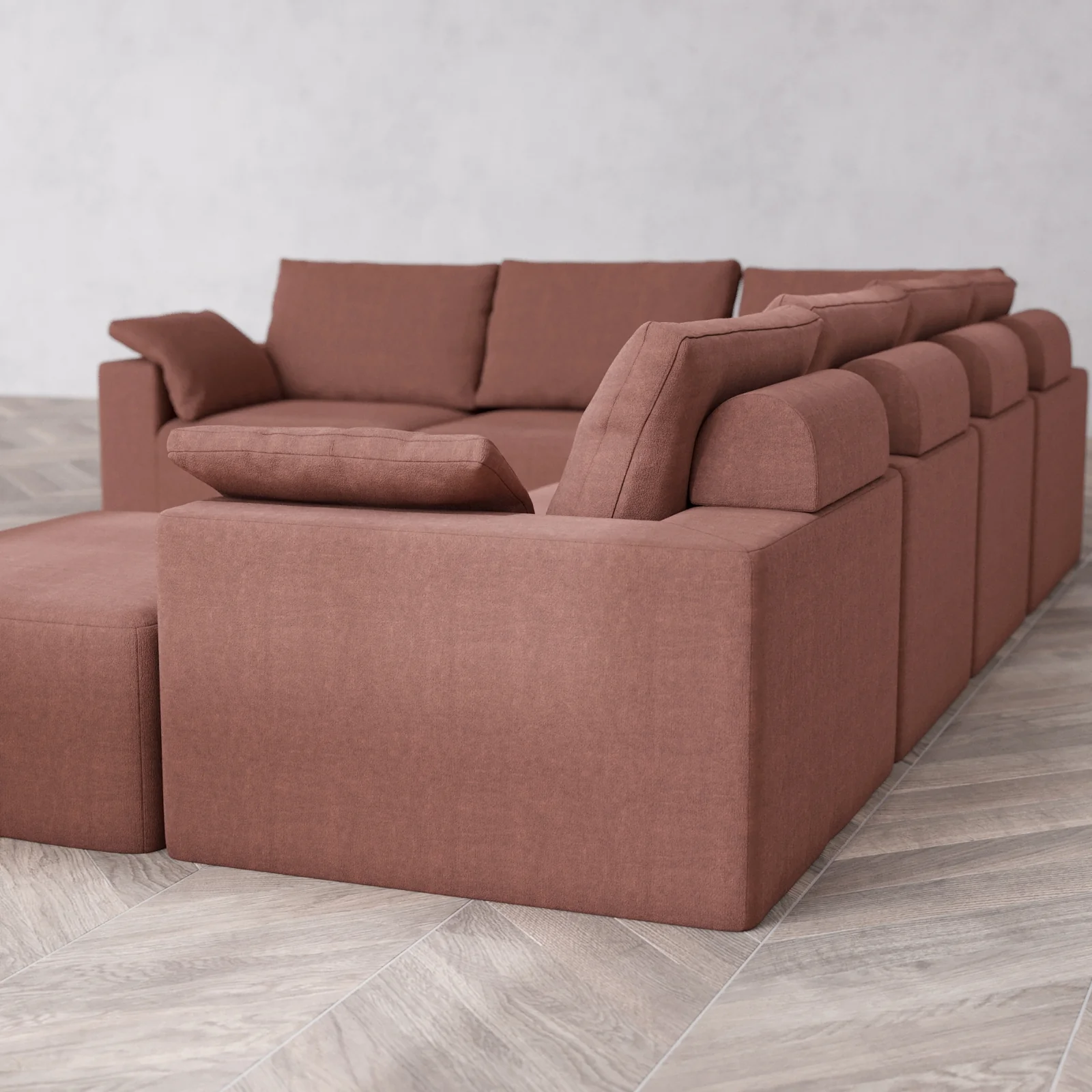 Modular Washable 7-Seater Corner Chaise Sectional Cloud + Bolster Sofa | Heirloom Velvet in Sumac - Image 6