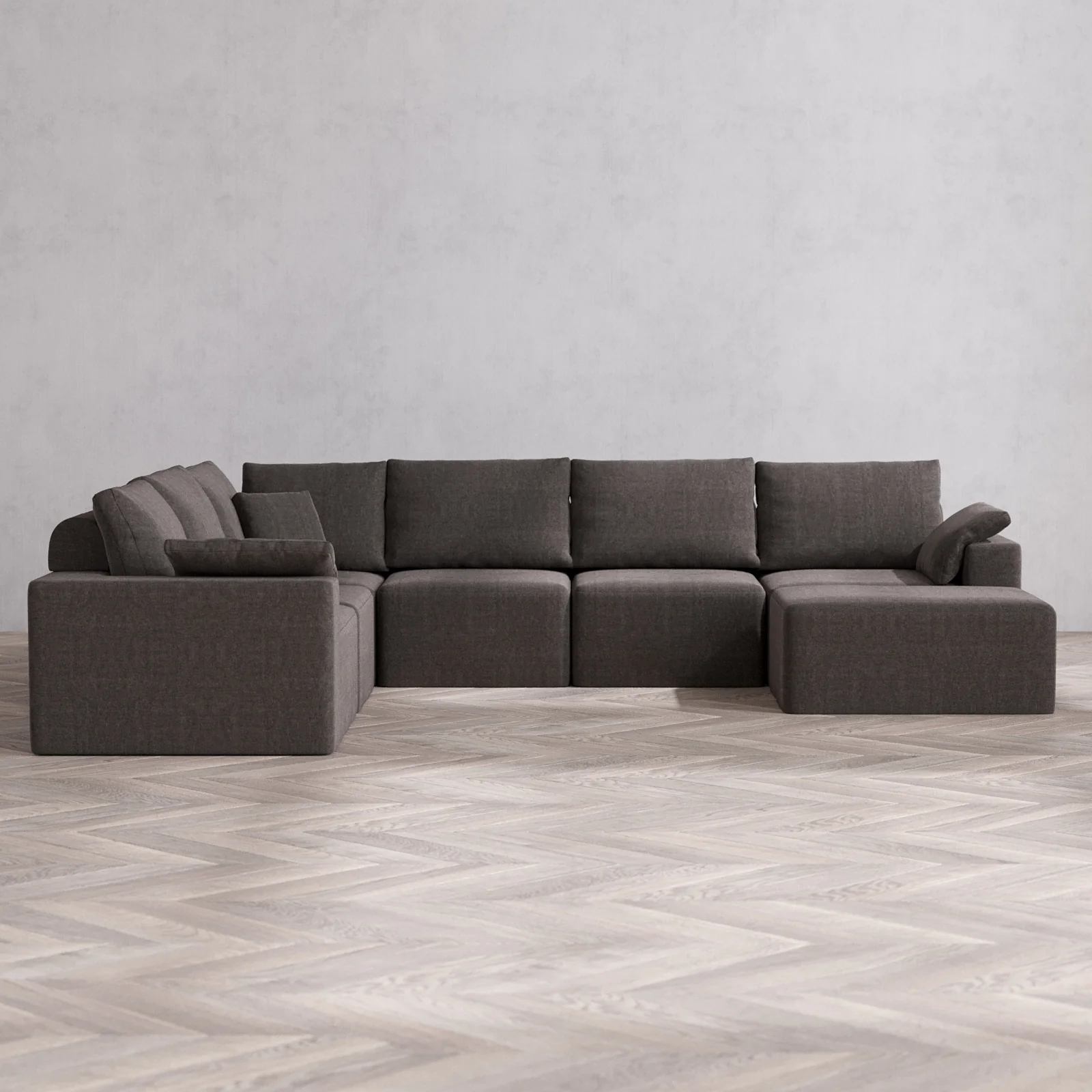 Modular Washable 7-Seater Corner Chaise Sectional Cloud + Bolster Sofa | Heirloom Velvet in Truffle