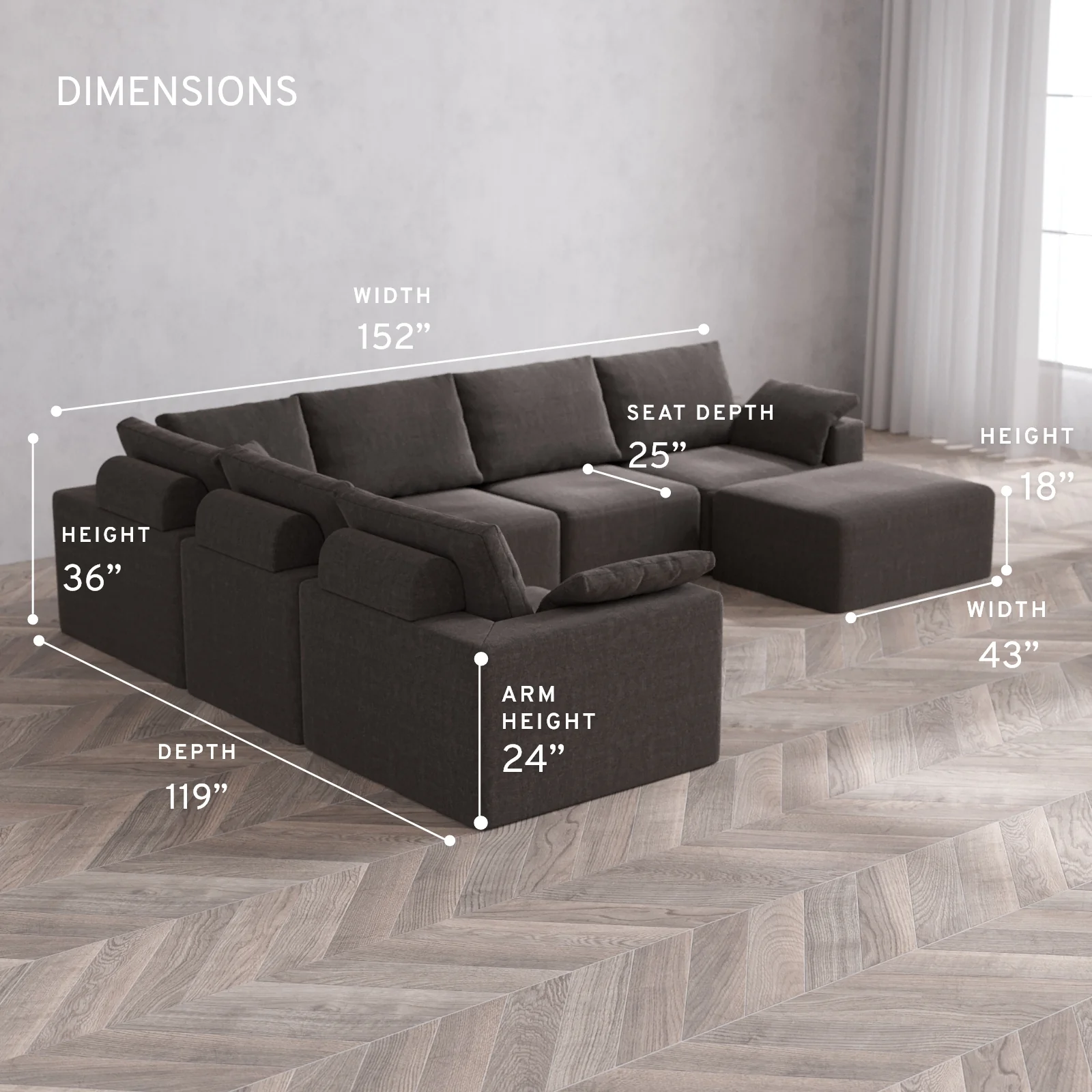 Modular Washable 7-Seater Corner Chaise Sectional Cloud + Bolster Sofa | Heirloom Velvet in Truffle - Image 5