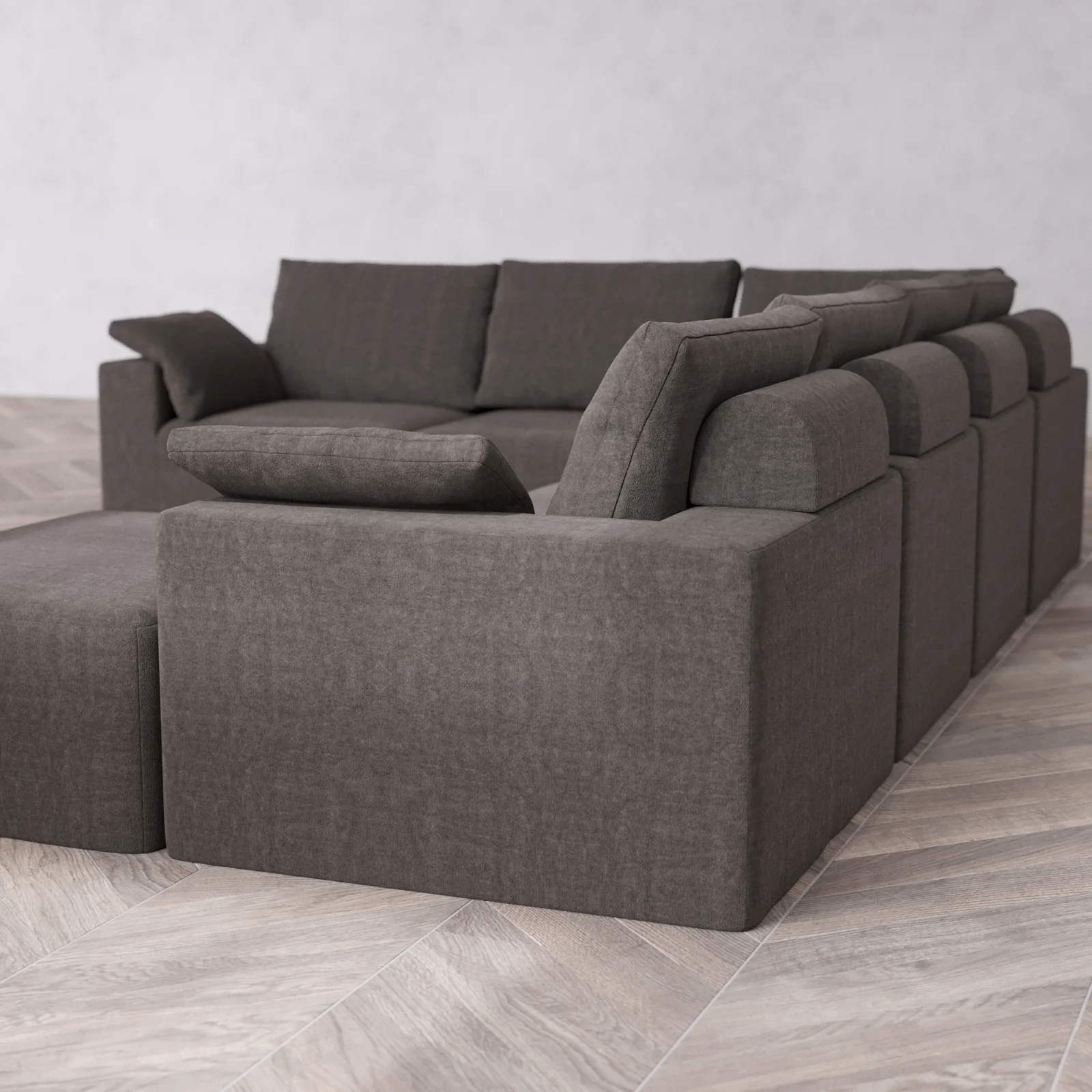 Modular Washable 7-Seater Corner Chaise Sectional Cloud + Bolster Sofa | Heirloom Velvet in Truffle - Image 6