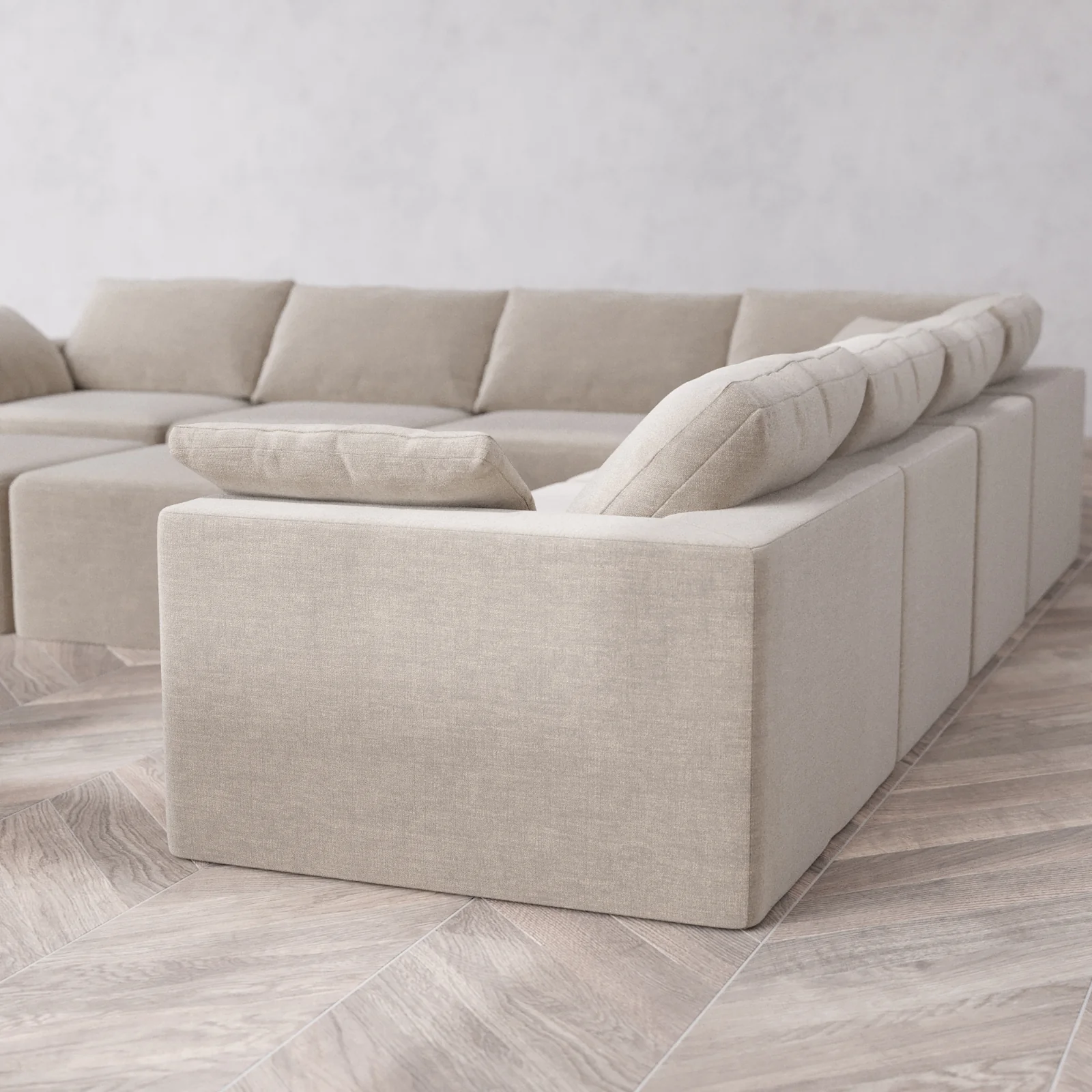 Modular Washable 7-Seater Corner Sectional + Chaise Ottoman Bench Cloud Sofa | Satin Velvet in Caraway - Image 6
