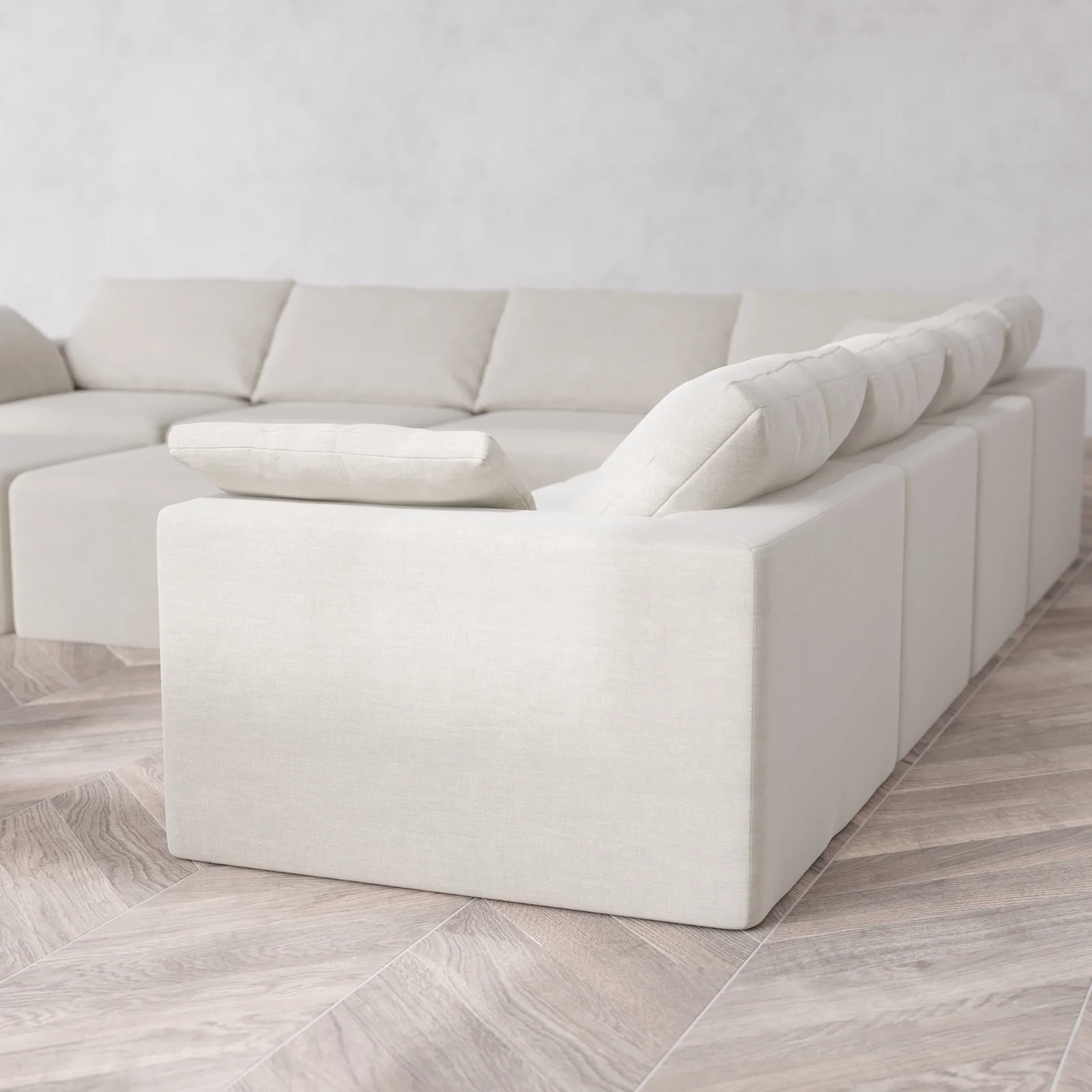 Modular Washable 7-Seater Corner Sectional + Chaise Ottoman Bench Cloud Sofa | Satin Velvet in Cashew - Image 6