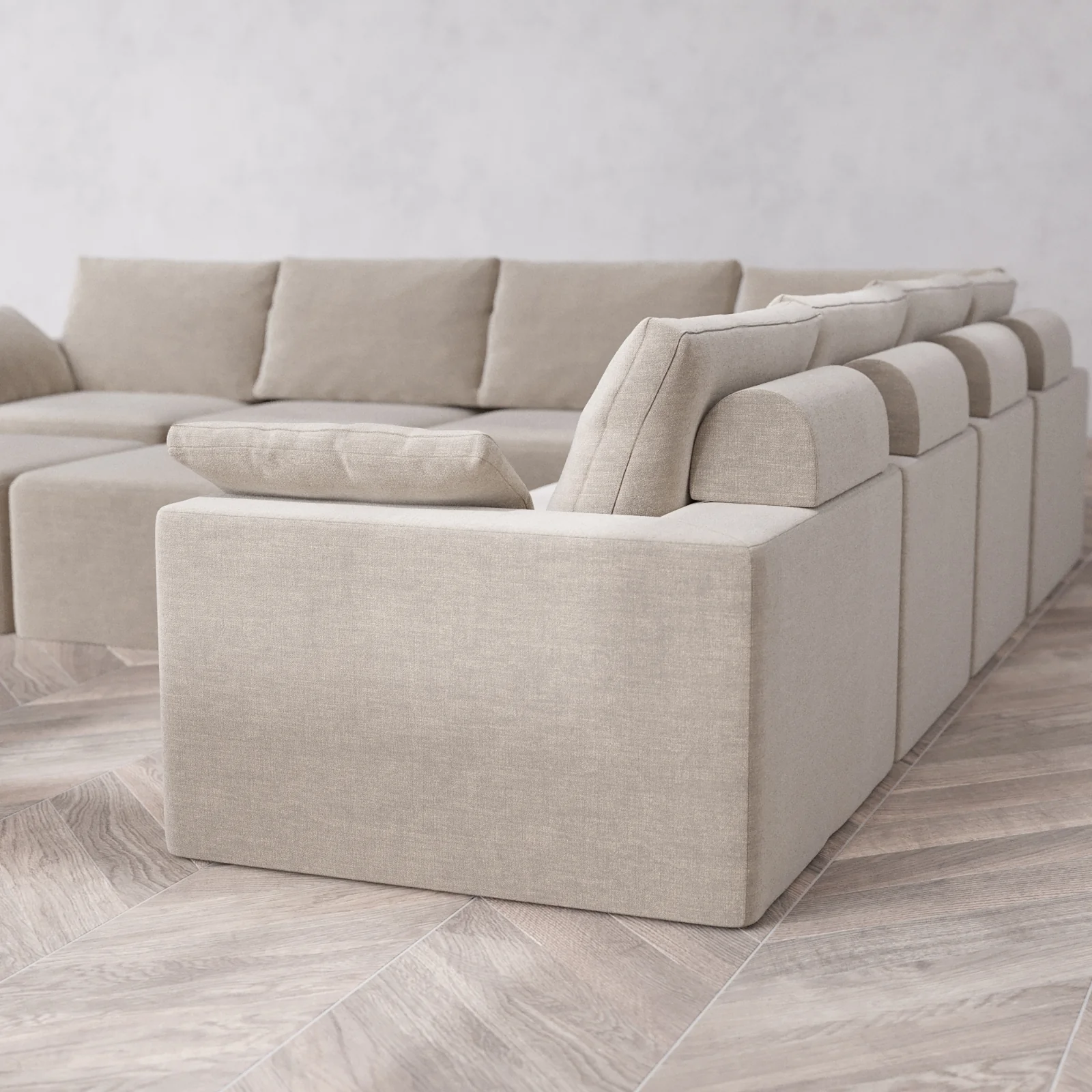 Modular Washable 7-Seater Corner Sectional + Chaise Ottoman Bench Cloud + Bolster Sofa | Satin Velvet in Caraway - Image 6
