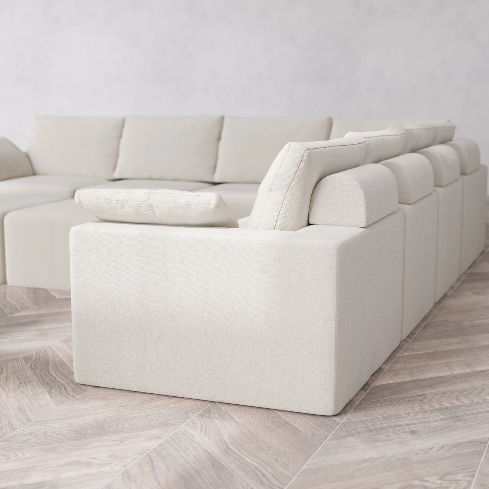 Modular Washable 7-Seater Corner Sectional + Chaise Ottoman Bench Cloud + Bolster Sofa | Lux Weave in Pearl - Image 6