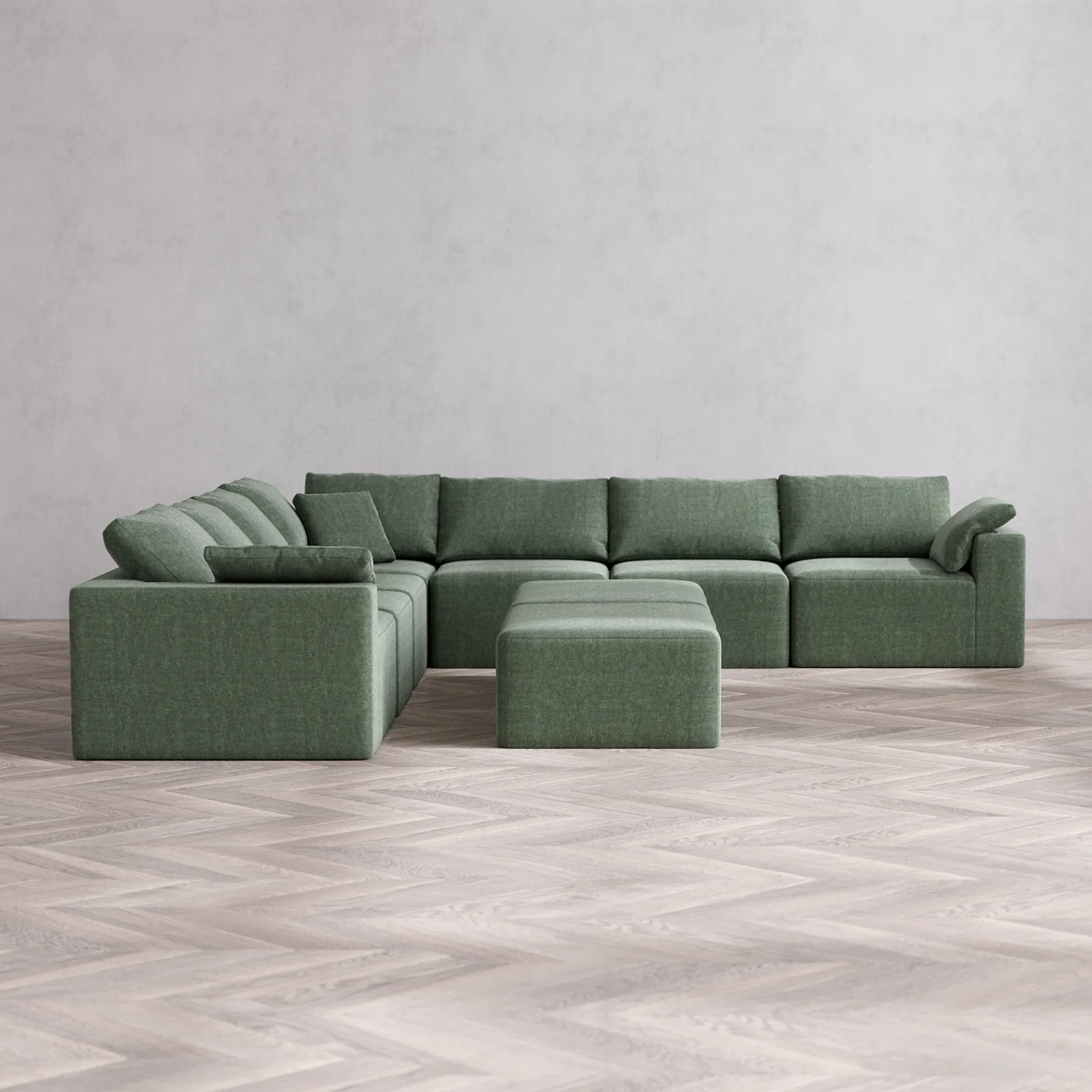 Modular Washable 7-Seater Corner Sectional + Chaise Ottoman Bench Cloud Sofa | Heirloom Velvet in Sage