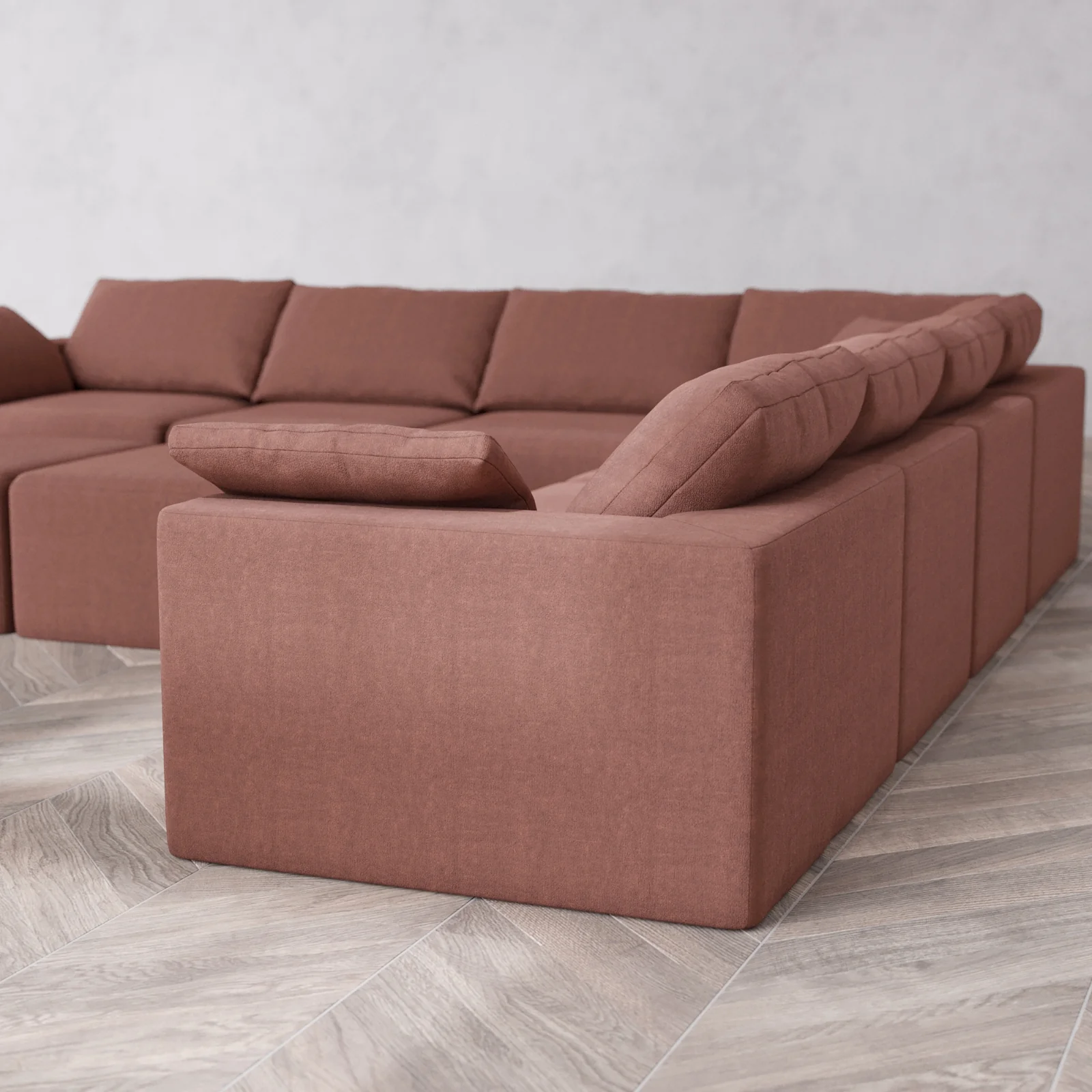 Modular Washable 7-Seater Corner Sectional + Chaise Ottoman Bench Cloud Sofa | Heirloom Velvet in Sumac - Image 6