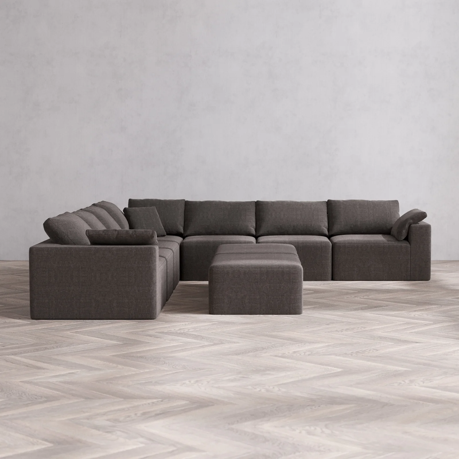 Modular Washable 7-Seater Corner Sectional + Chaise Ottoman Bench Cloud Sofa | Heirloom Velvet in Truffle