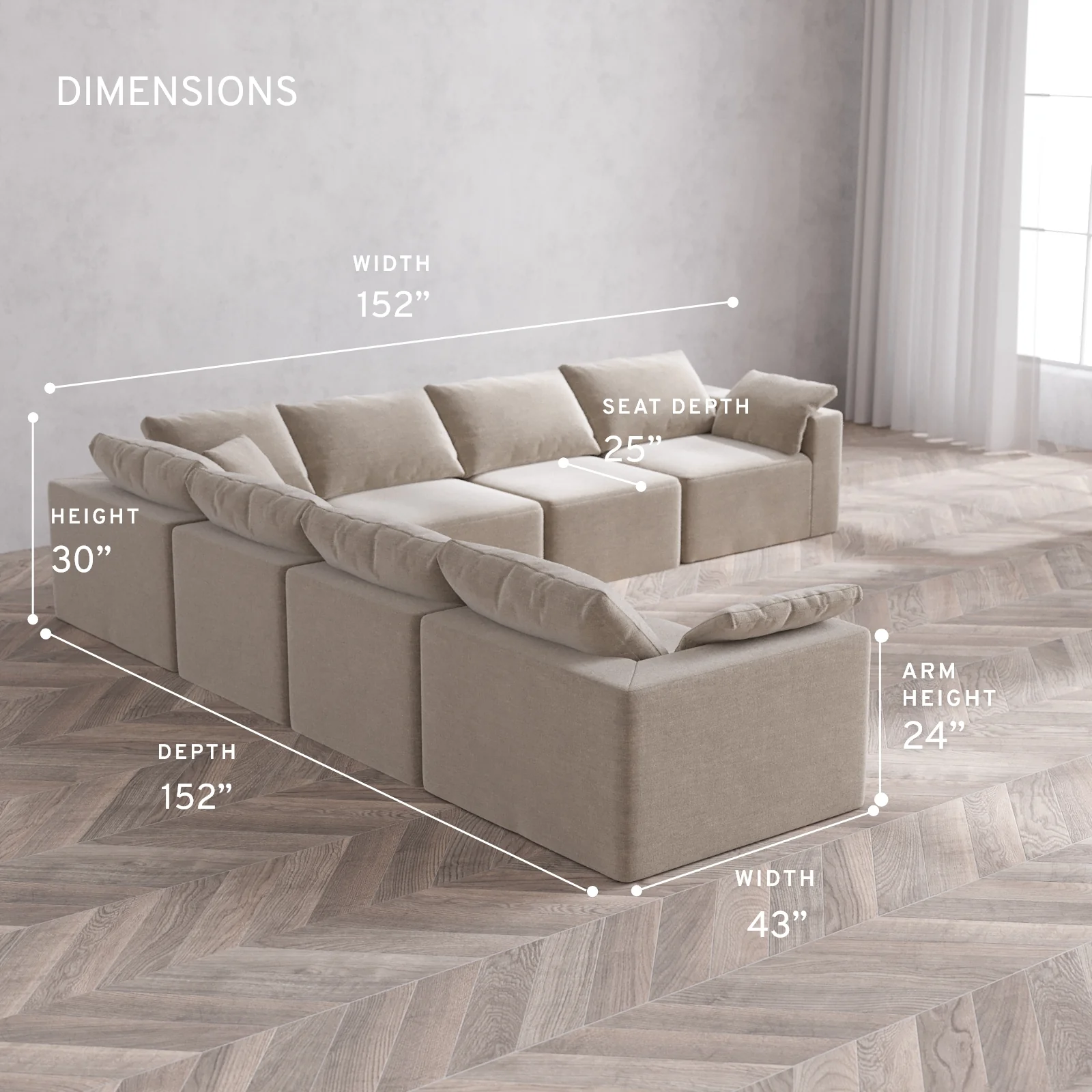 Modular Washable 7-Seater Corner Sectional Cloud Sofa | Satin Velvet in Caraway - Image 5