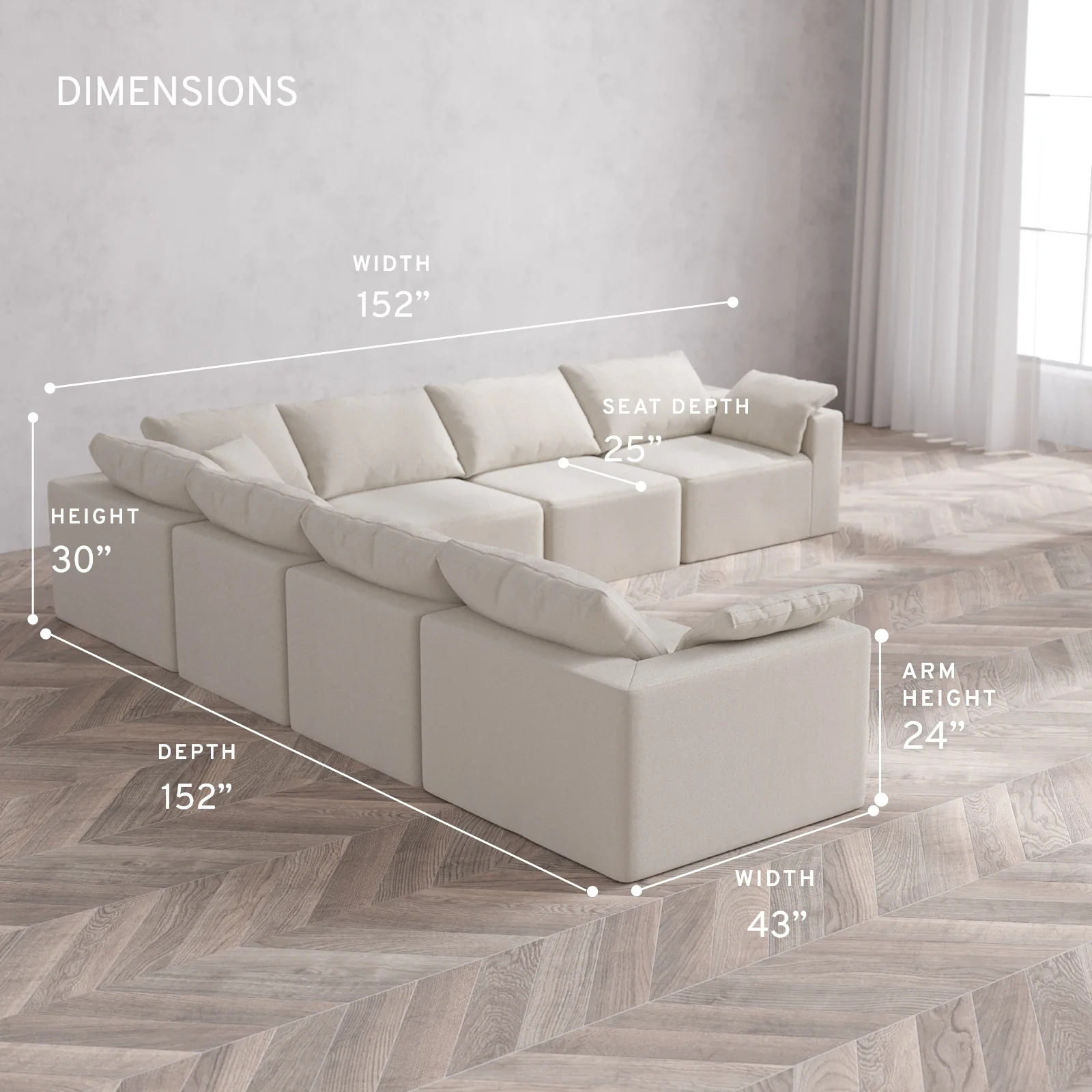 Modular Washable 7-Seater Corner Sectional Cloud Sofa | Lux Weave in Pearl - Image 5