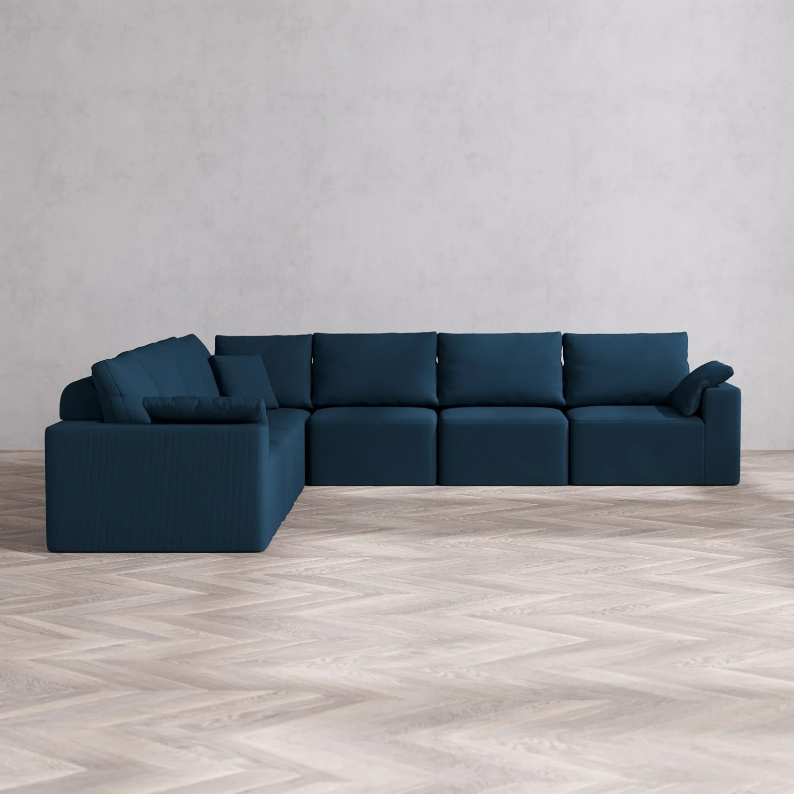 Modular Washable 7-Seater Corner Sectional Cloud + Bolster Sofa | Arden Weave in Lazuli